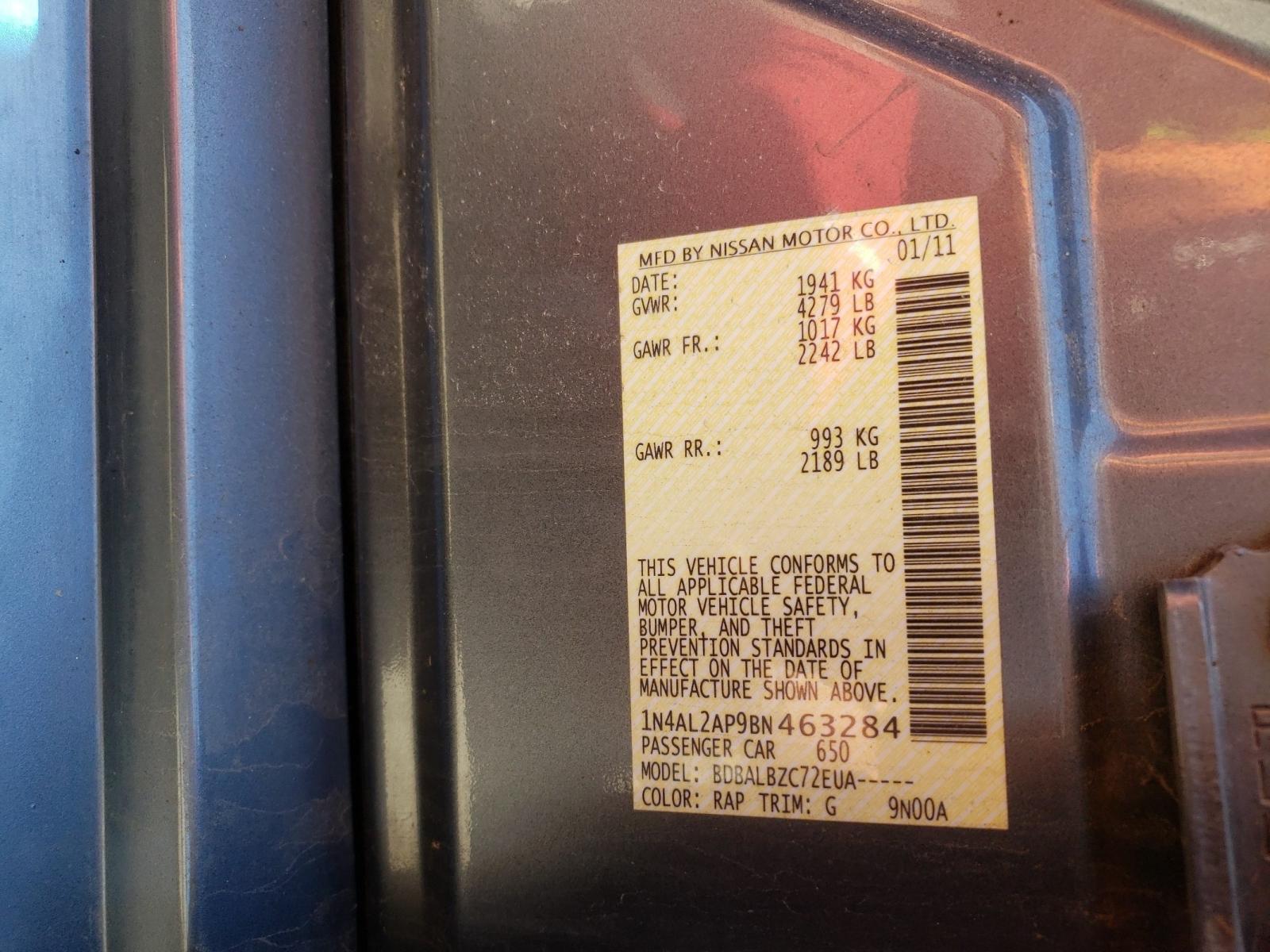 Photo 10 from auction – 2011 NISSAN ALTIMA BAS with VIN 1N4AL2AP9BN463284