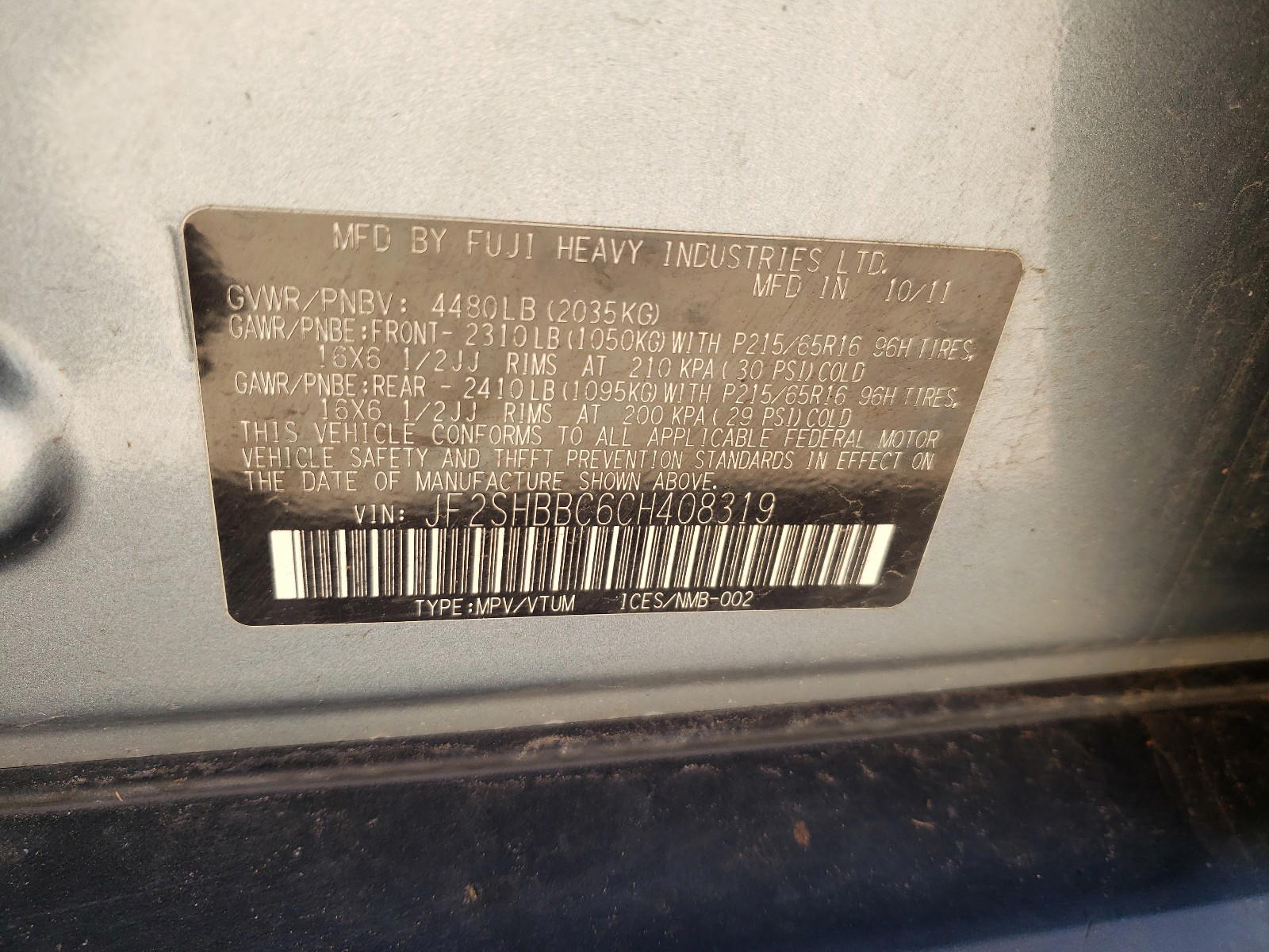 Photo 10 from auction – 2012 SUBARU FORESTER 2 with VIN JF2SHBBC6CH408319