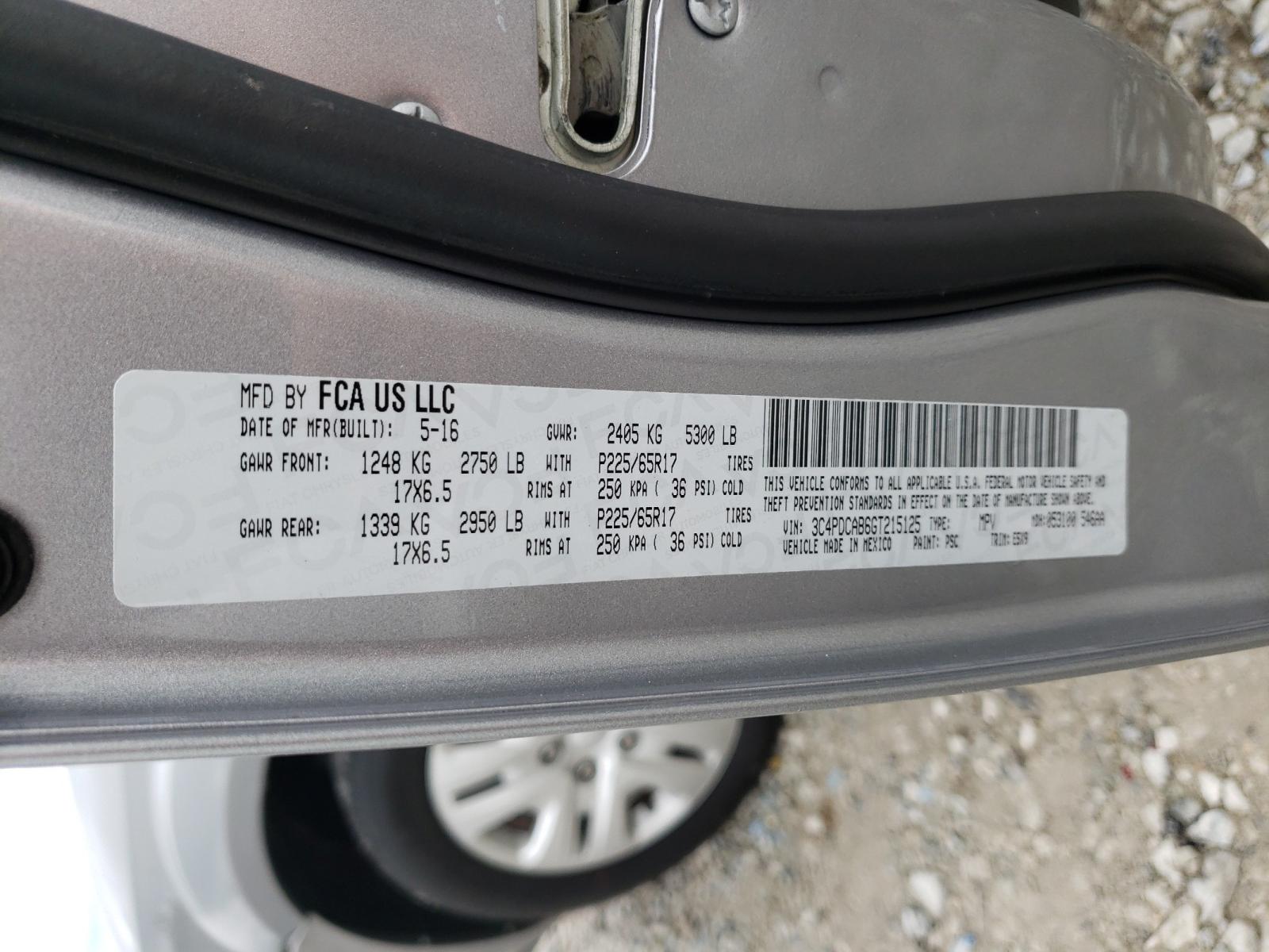 Photo 10 from auction – 2016 DODGE JOURNEY SE with VIN 3C4PDCAB6GT215125