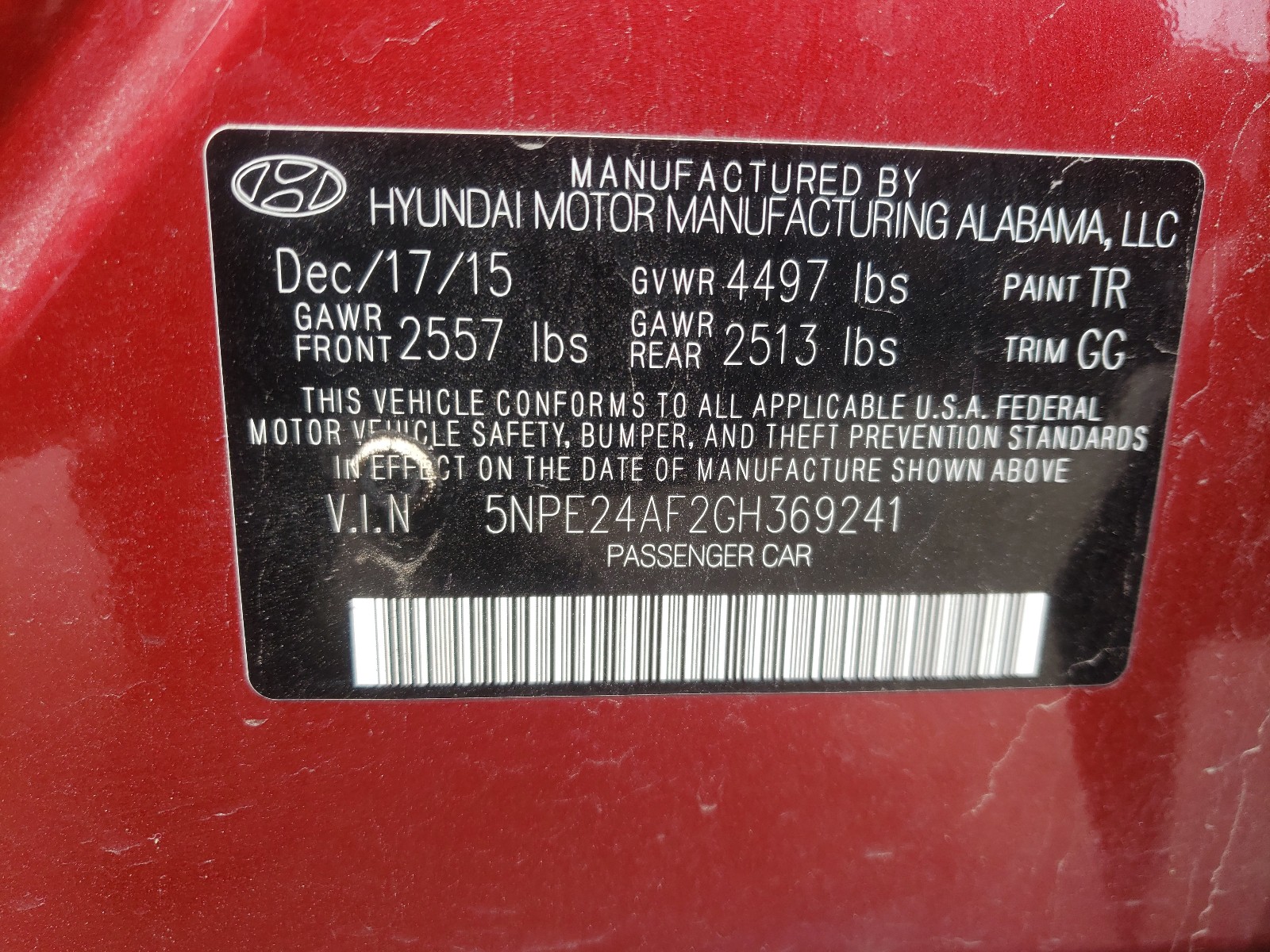 Photo 10 from auction – 2016 HYUNDAI SONATA SE with VIN 5NPE24AF2GH369241