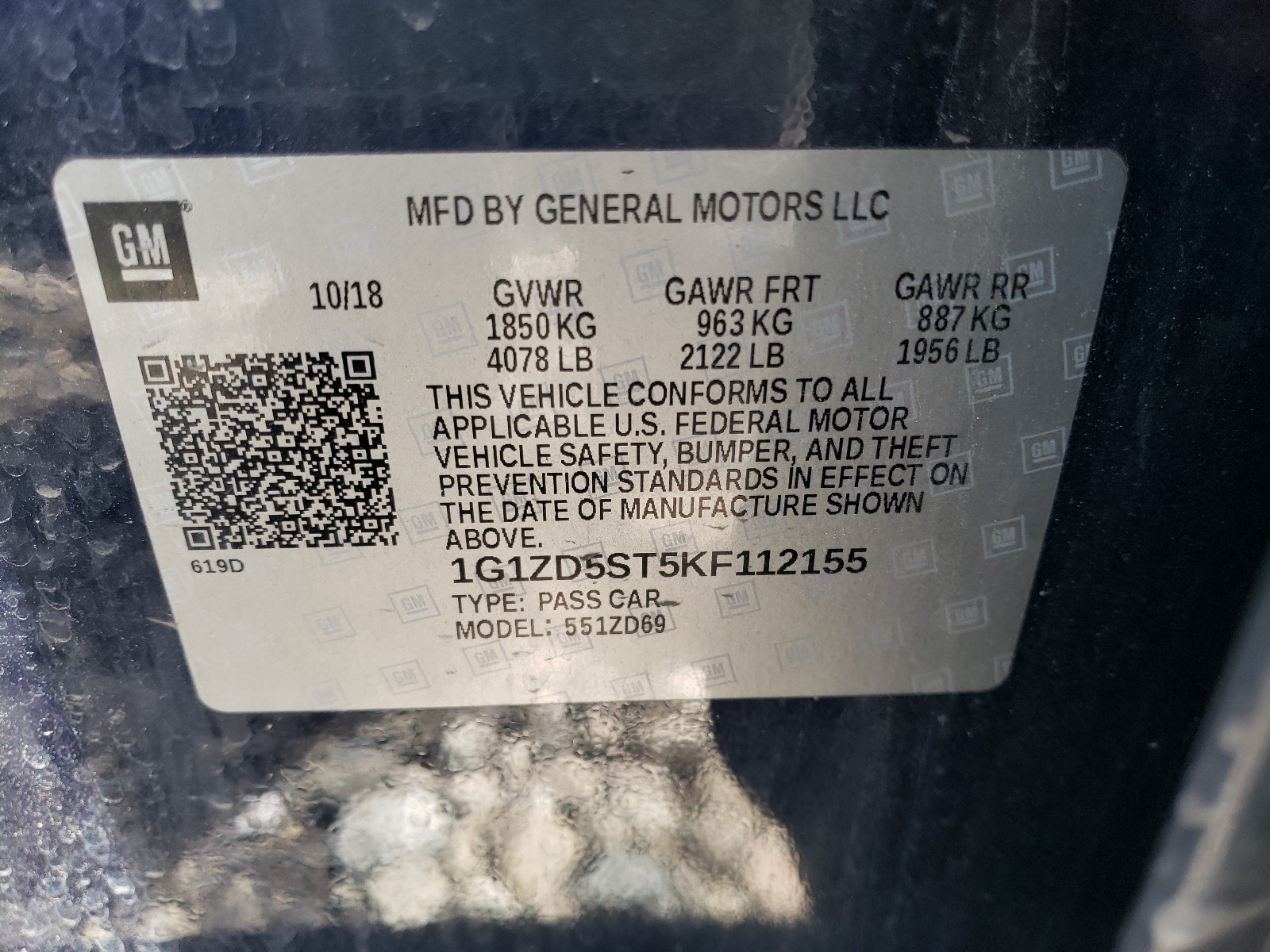 Photo 10 from auction – 2019 CHEVROLET MALIBU LT with VIN 1G1ZD5ST5KF112155