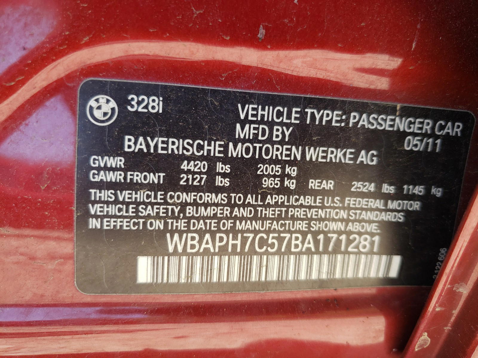 Photo 10 from auction – 2011 BMW 328 I with VIN WBAPH7C57BA171281