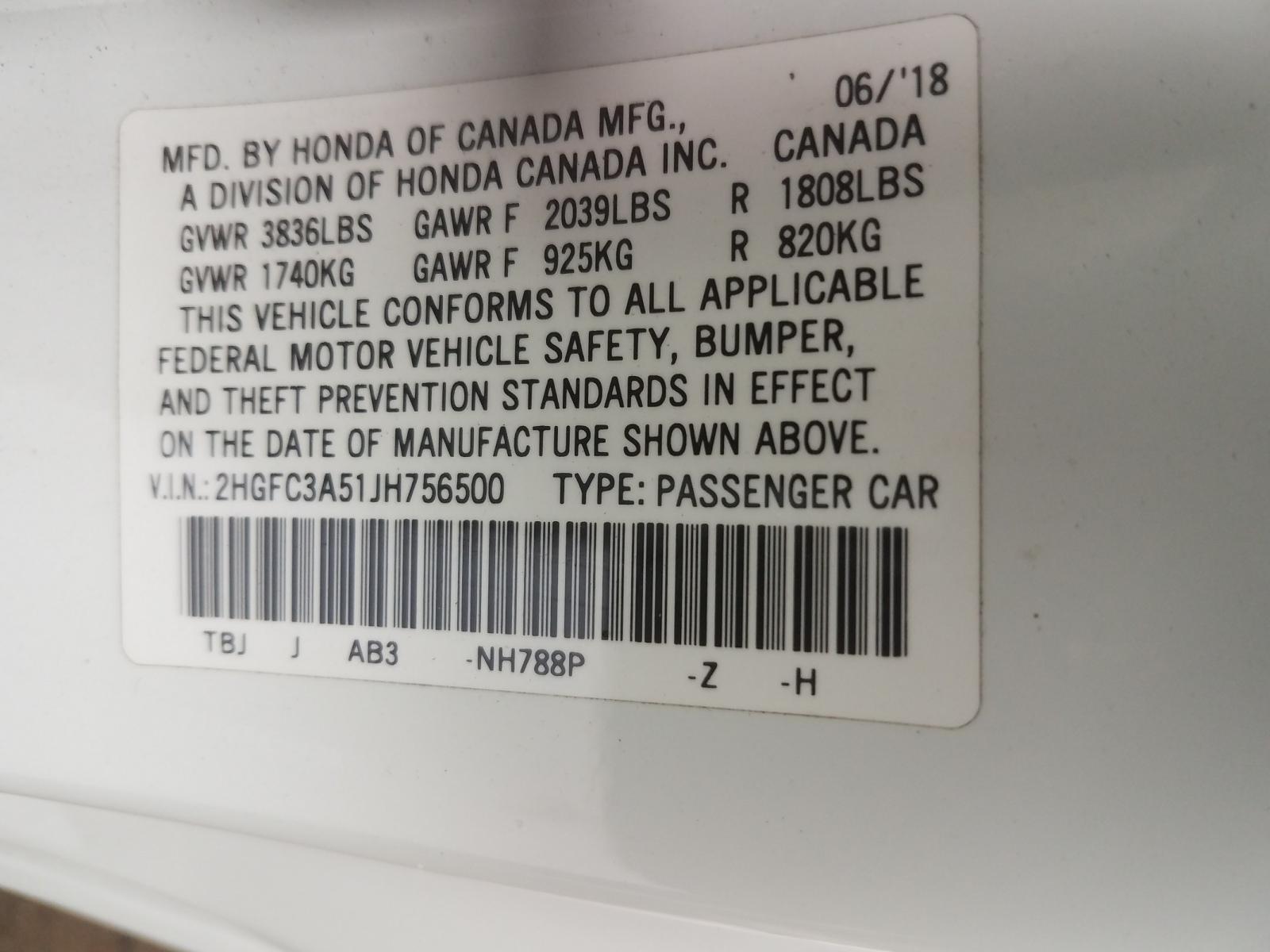 Photo 10 from auction – 2018 HONDA CIVIC SI with VIN 2HGFC3A51JH756500