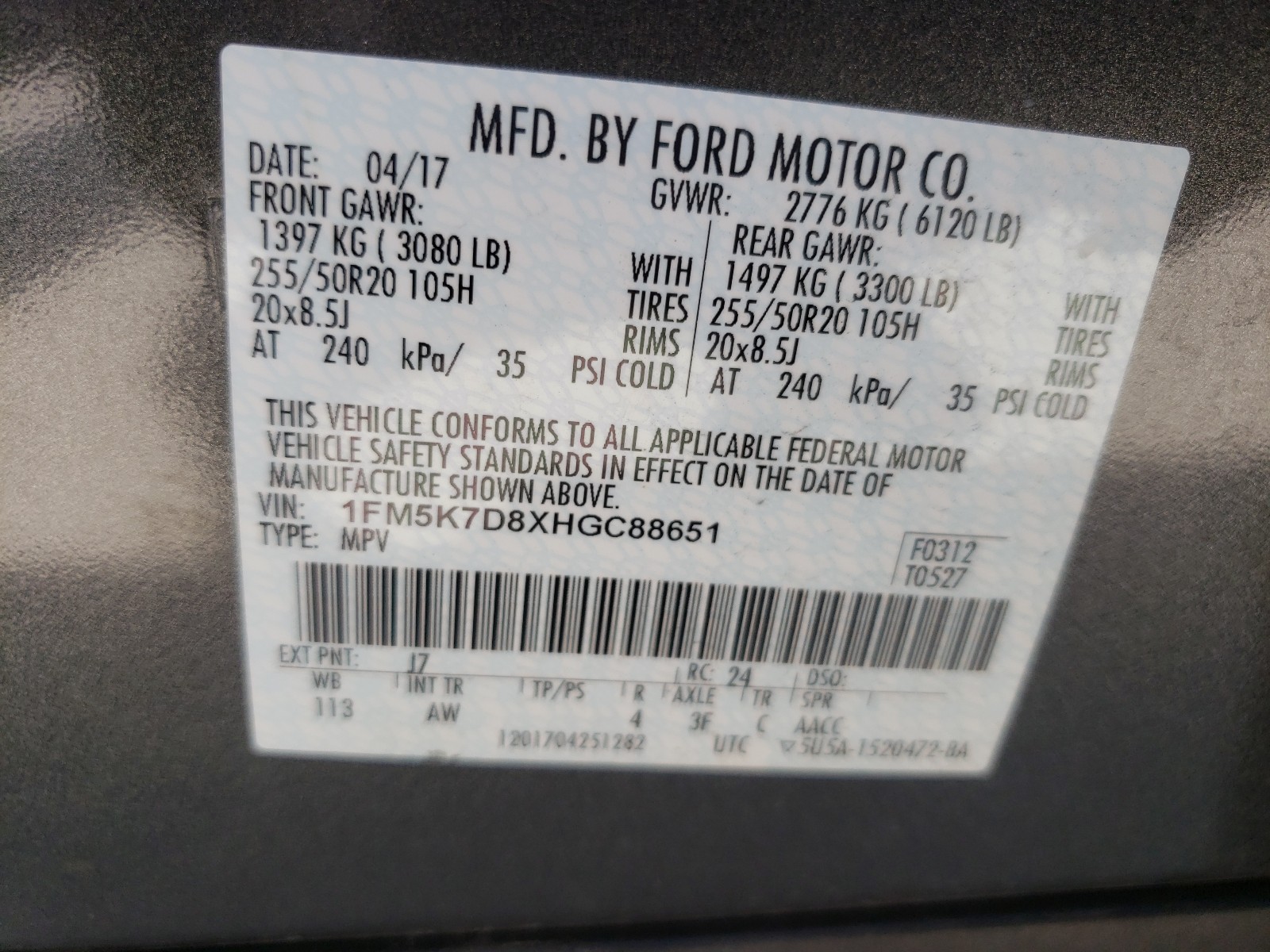 Zdjęcie 10 z aukcji – 2017 FORD EXPLORER X z VIN 1FM5K7D8XHGC88651