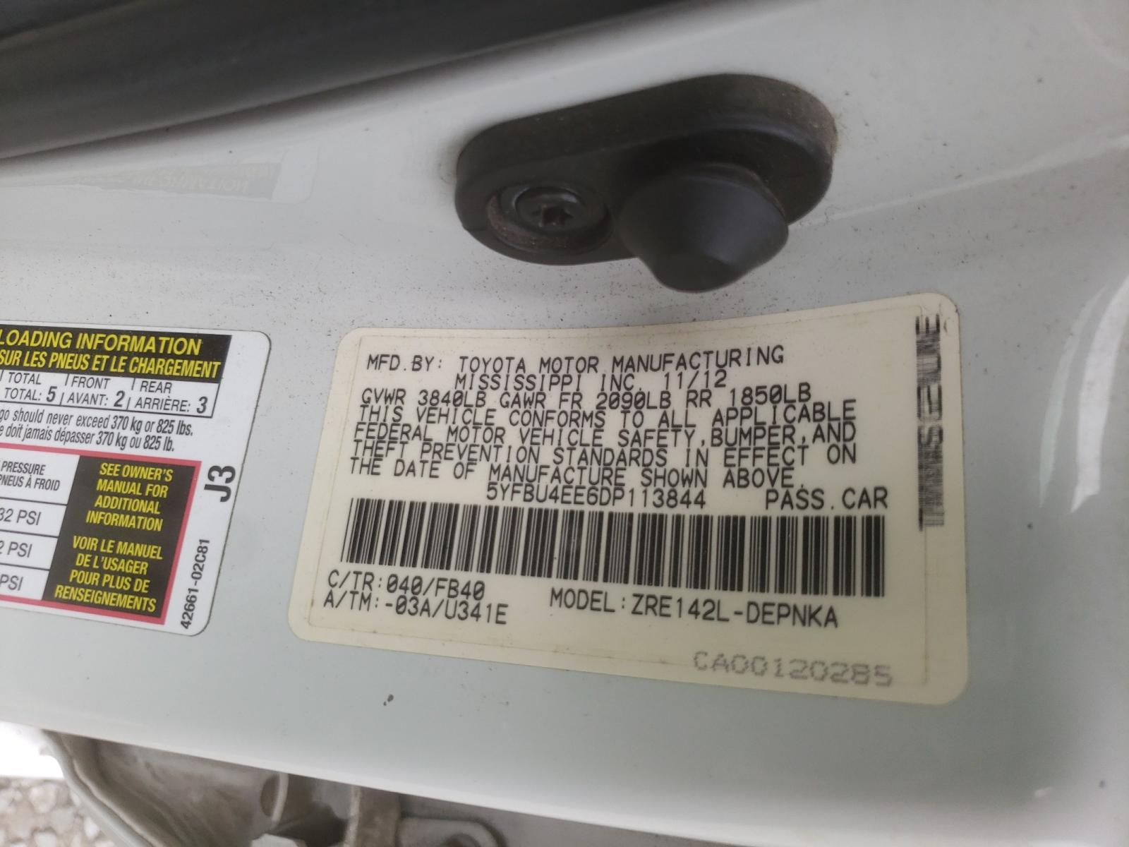 Photo 10 from auction – 2013 TOYOTA COROLLA BA with VIN 5YFBU4EE6DP113844