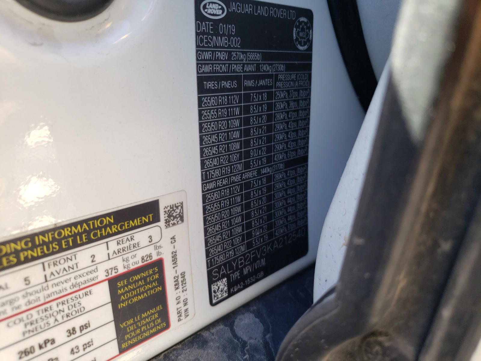 Photo 10 from auction – 2019 LAND ROVER RANGE ROVE with VIN SALYB2FV3KA212540