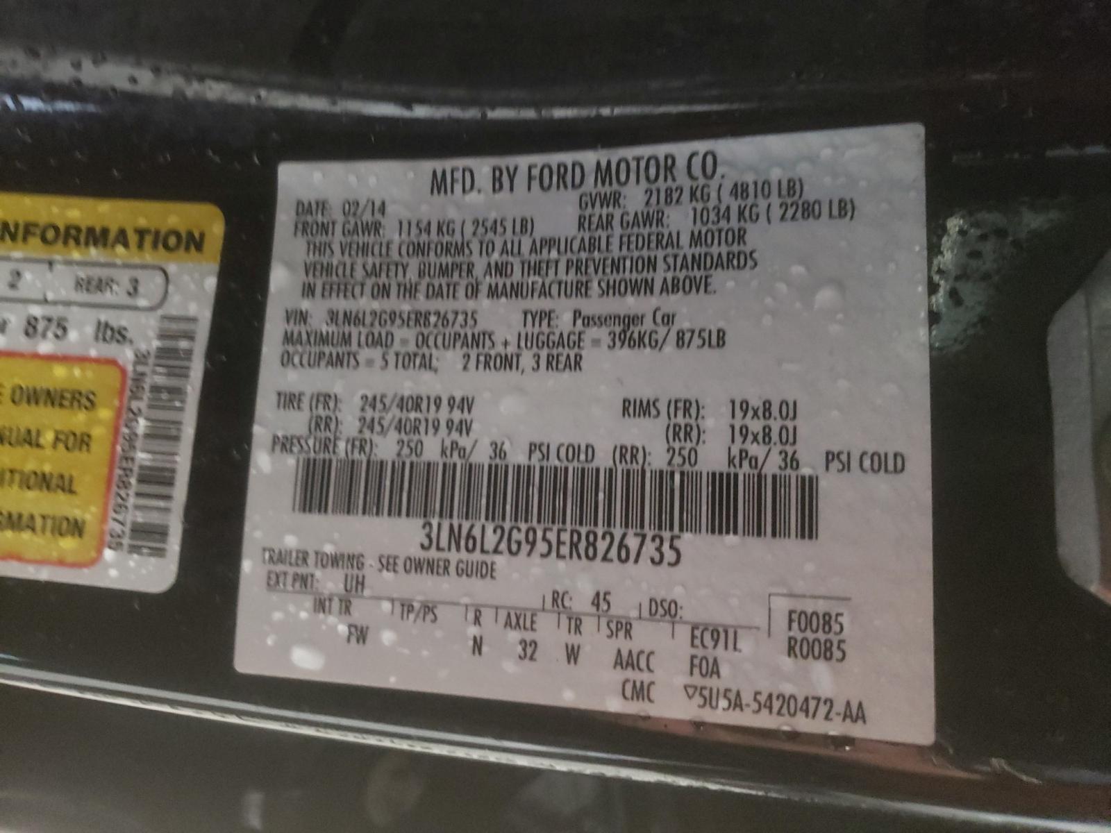 Photo 10 from auction – 2014 LINCOLN MKZ with VIN 3LN6L2G95ER826735