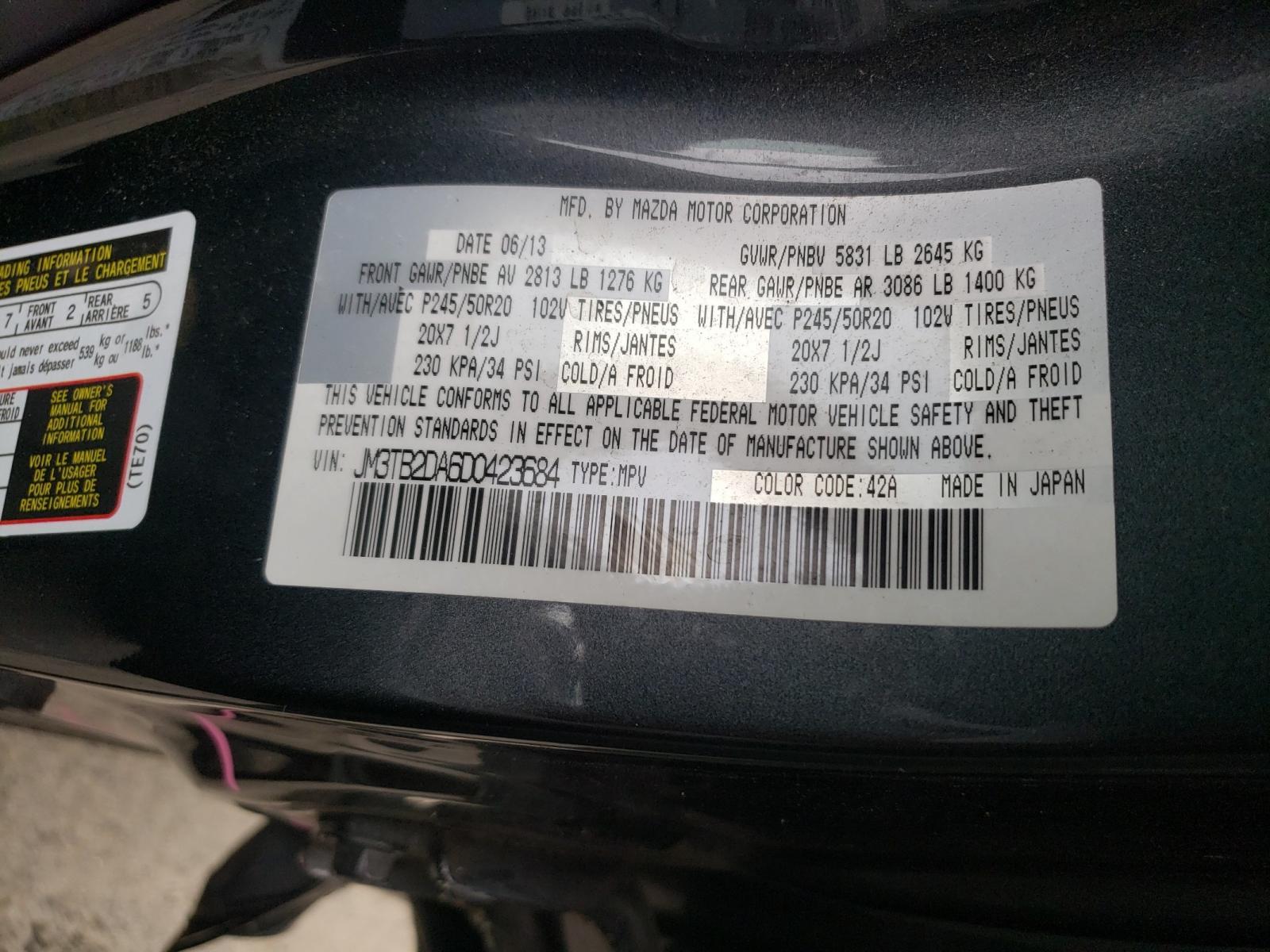 Photo 10 from auction – 2013 MAZDA CX-9 GRAND with VIN JM3TB2DA6D0423684