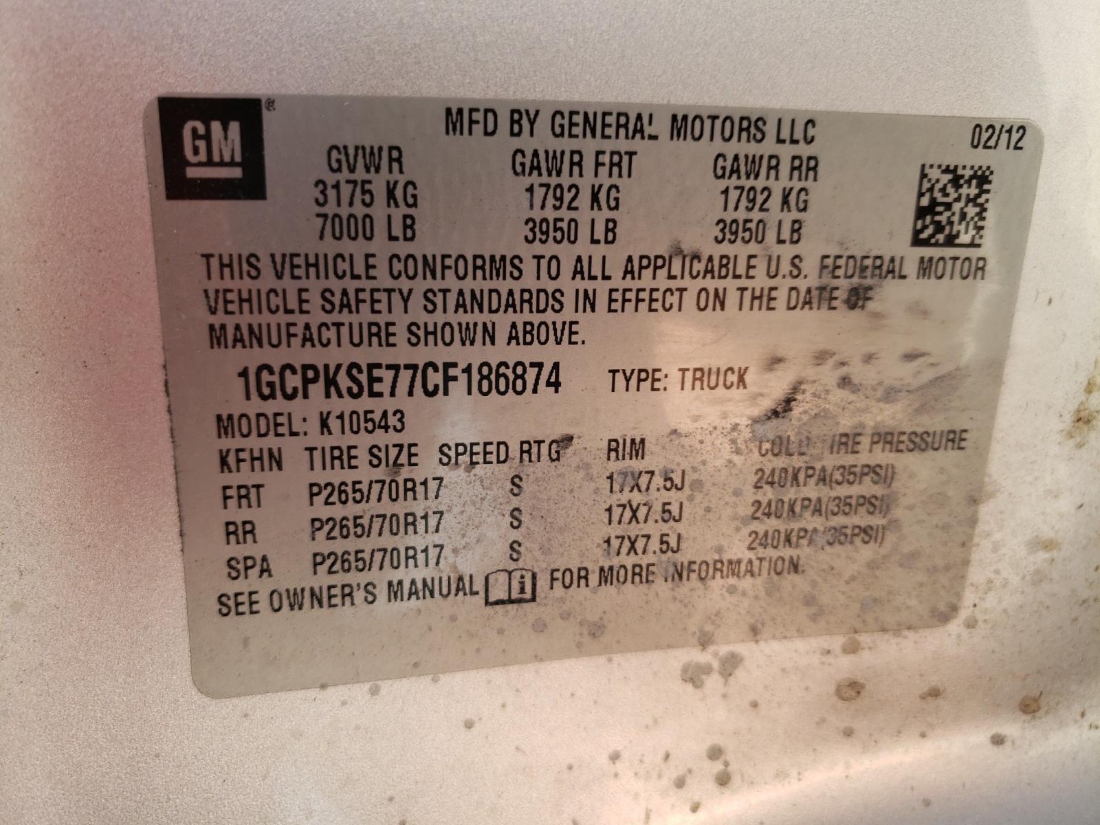 Photo 10 from auction – 2012 CHEVROLET SILVRDO LT with VIN 1GCPKSE77CF186874