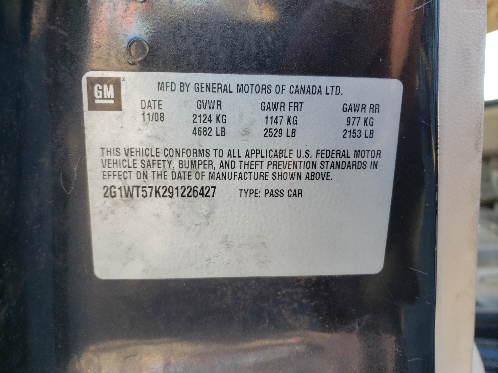 Photo 10 from auction – 2009 CHEVROLET IMPALA 1LT with VIN 2G1WT57K291226427
