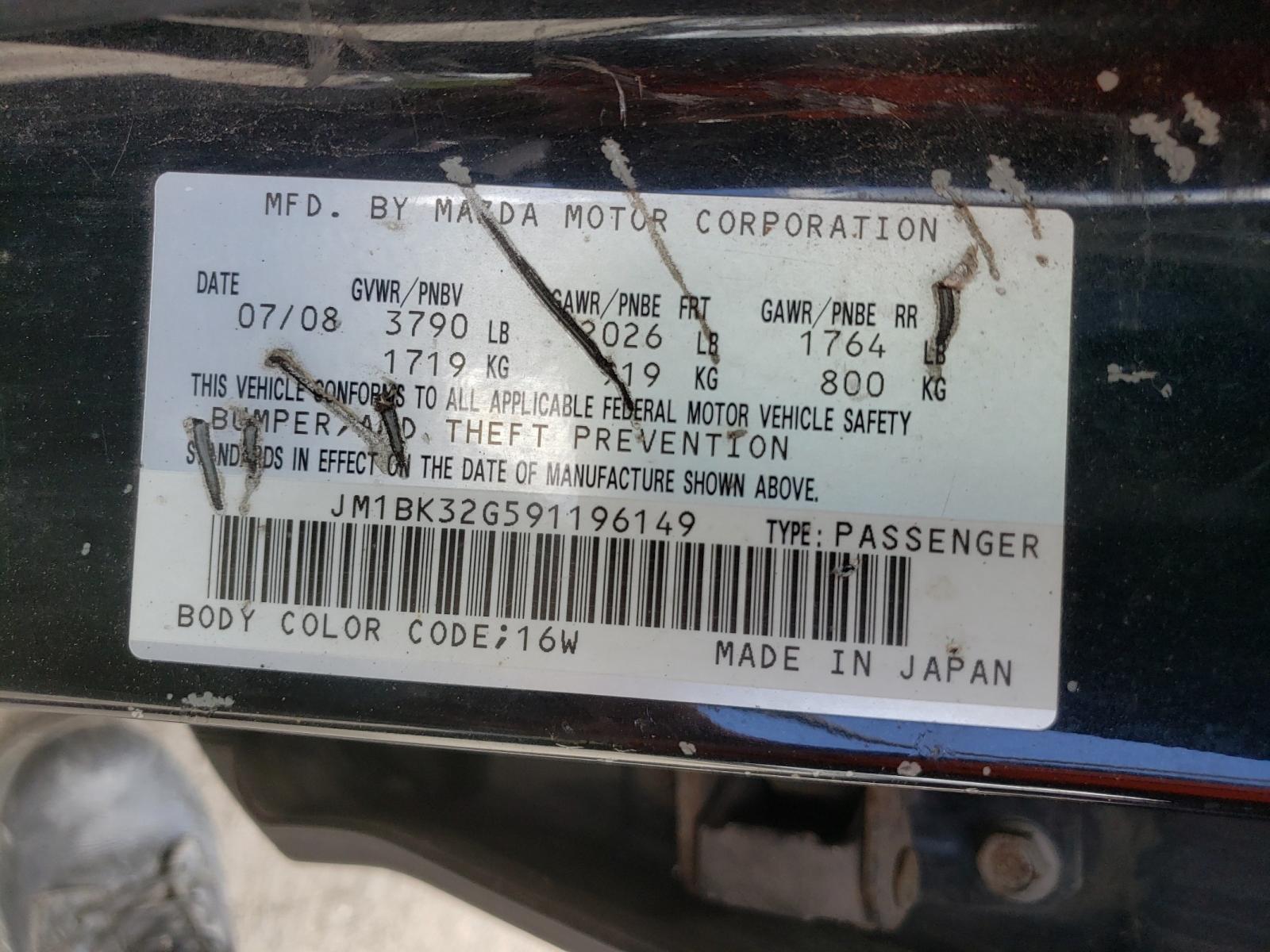 Photo 10 from auction – 2009 MAZDA 3 I with VIN JM1BK32G591196149