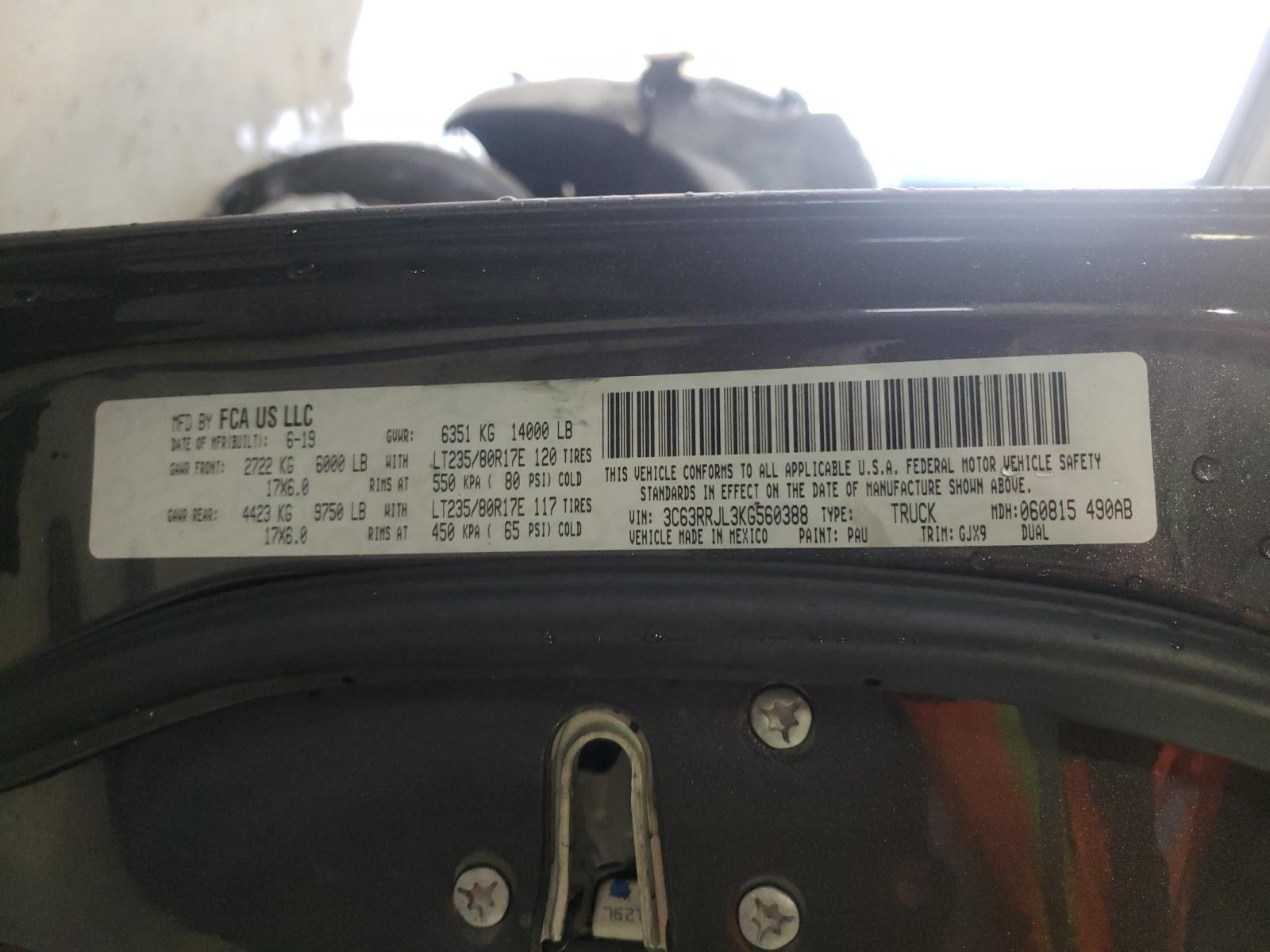 Photo 10 from auction – 2019 RAM 3500 LARAM with VIN 3C63RRJL3KG560388