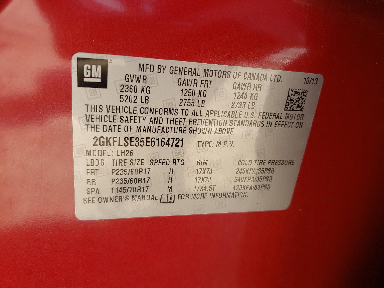 Photo 10 from auction – 2014 GMC TERRAIN SL with VIN 2GKFLSE35E6164721