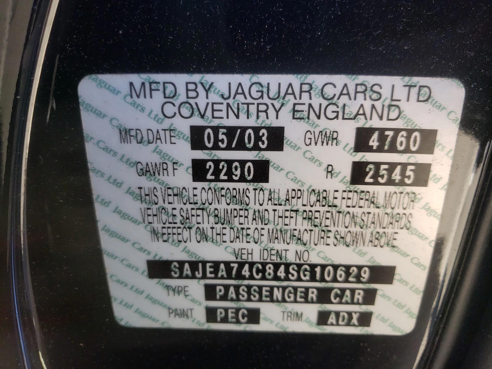 Photo 10 from auction – 2004 JAGUAR VANDENPLAS with VIN SAJEA74C84SG10629