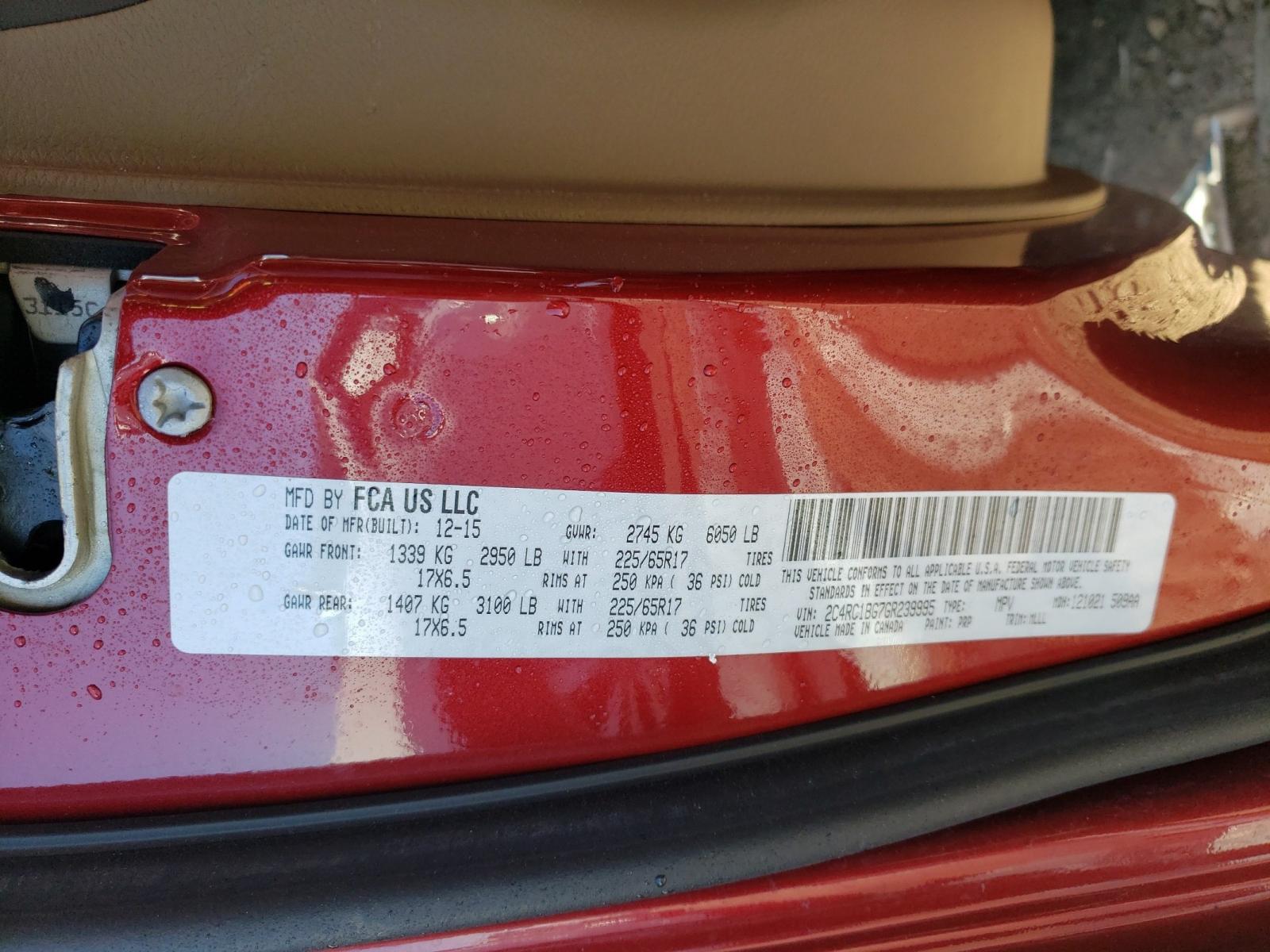 Photo 10 from auction – 2016 CHRYSLER TOWN & COU with VIN 2C4RC1BG7GR239995