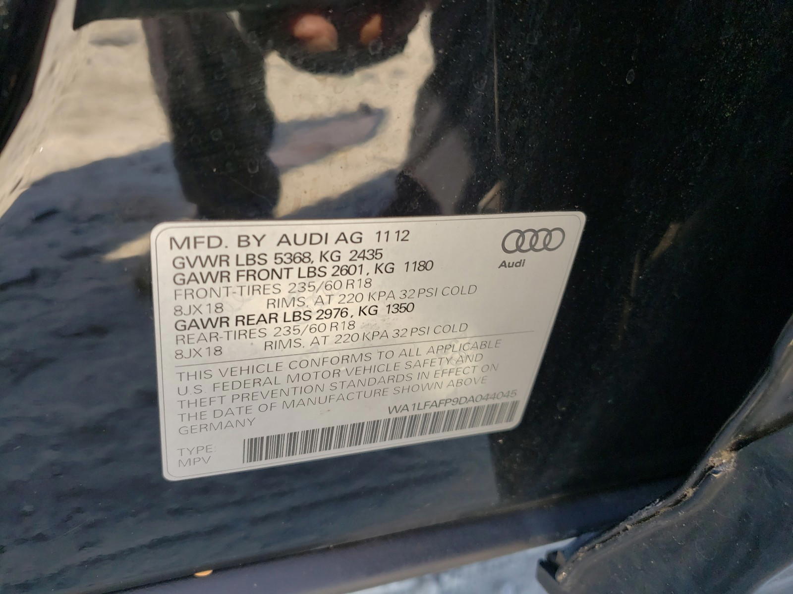 Photo 10 from auction – 2013 AUDI Q5 PREMIUM with VIN WA1LFAFP9DA044045
