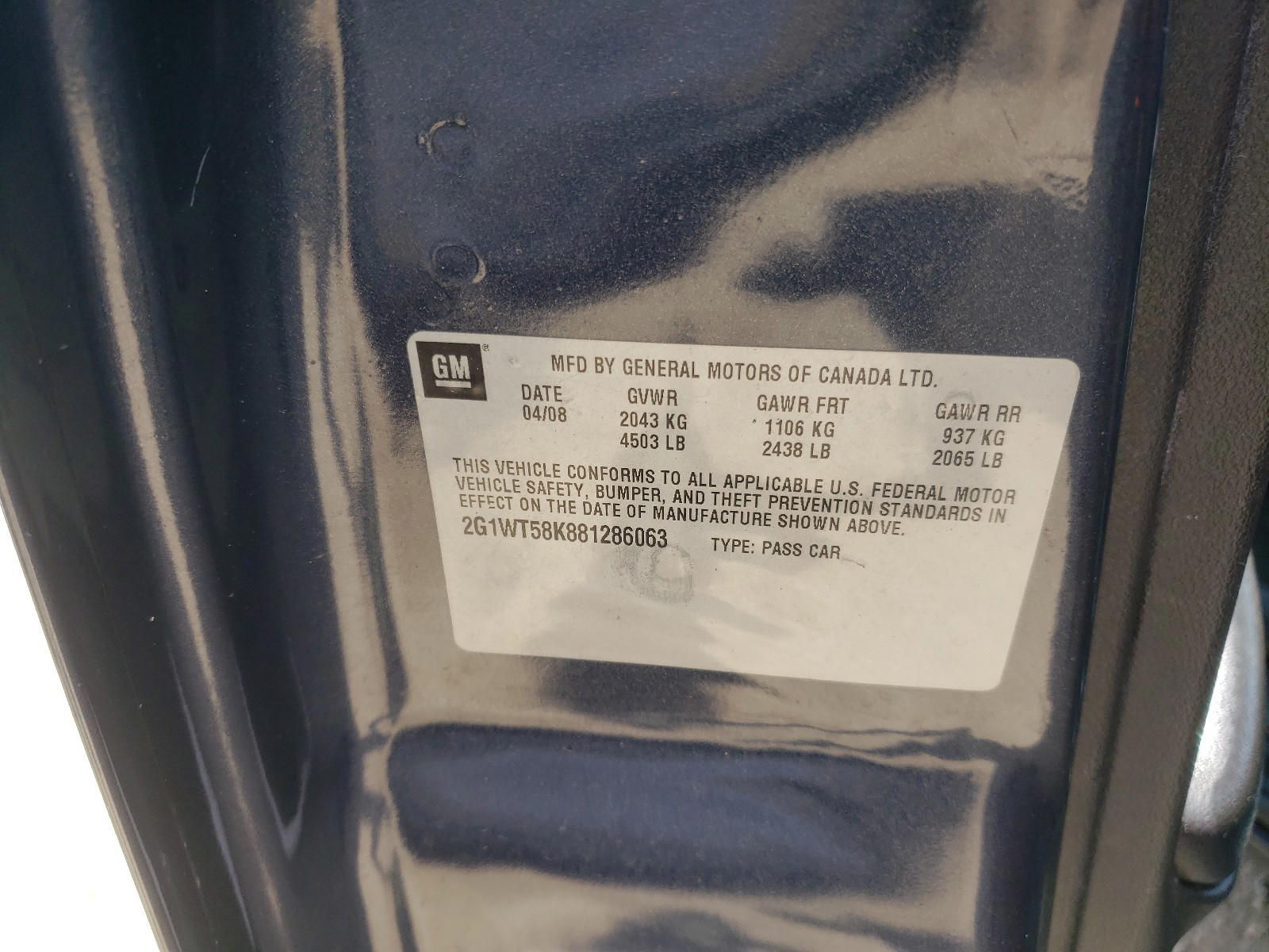 Photo 10 from auction – 2008 CHEVROLET IMPALA LT with VIN 2G1WT58K881286063
