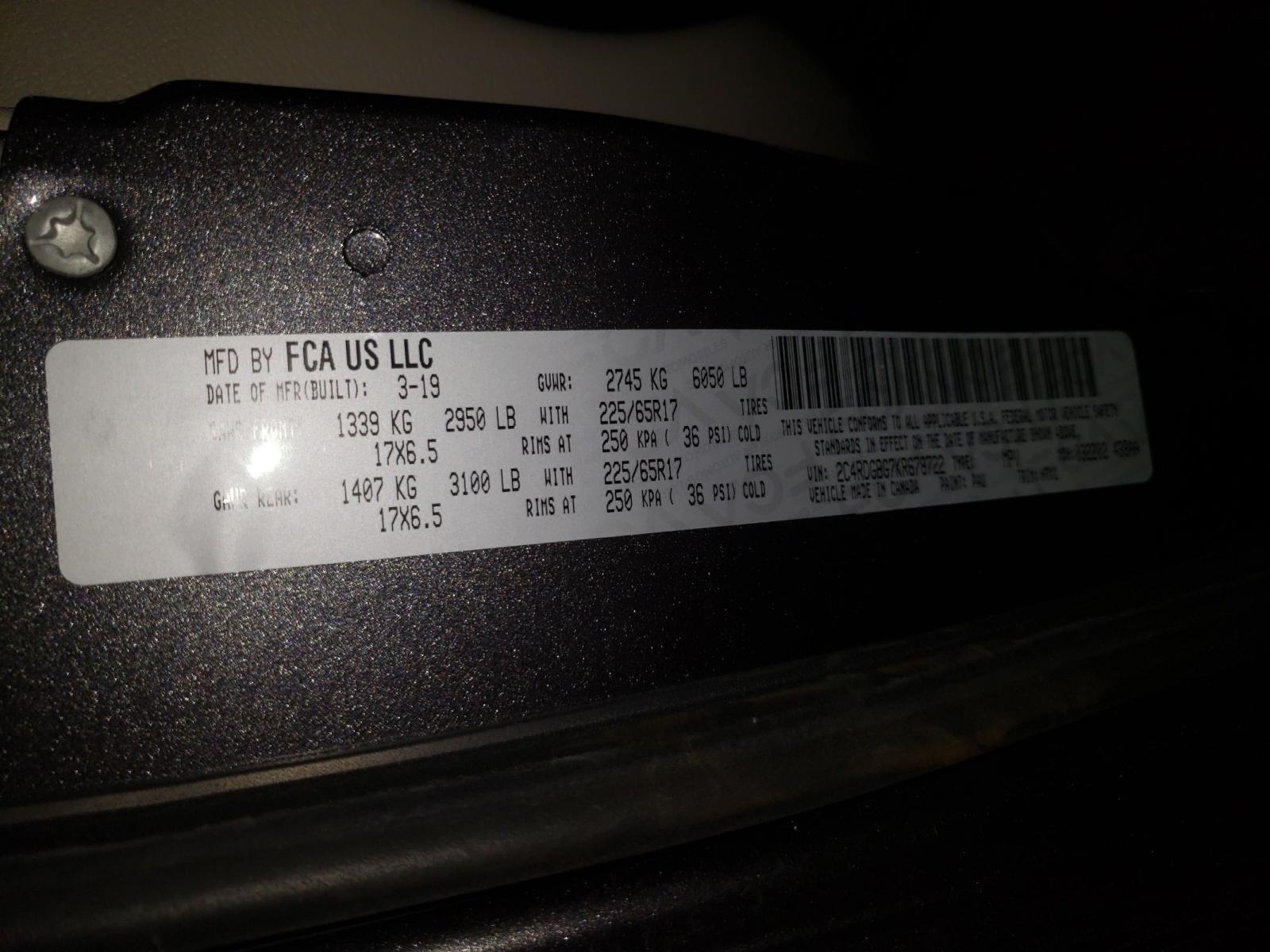 Photo 10 from auction – 2019 DODGE GRAND CARA with VIN 2C4RDGBG7KR678722