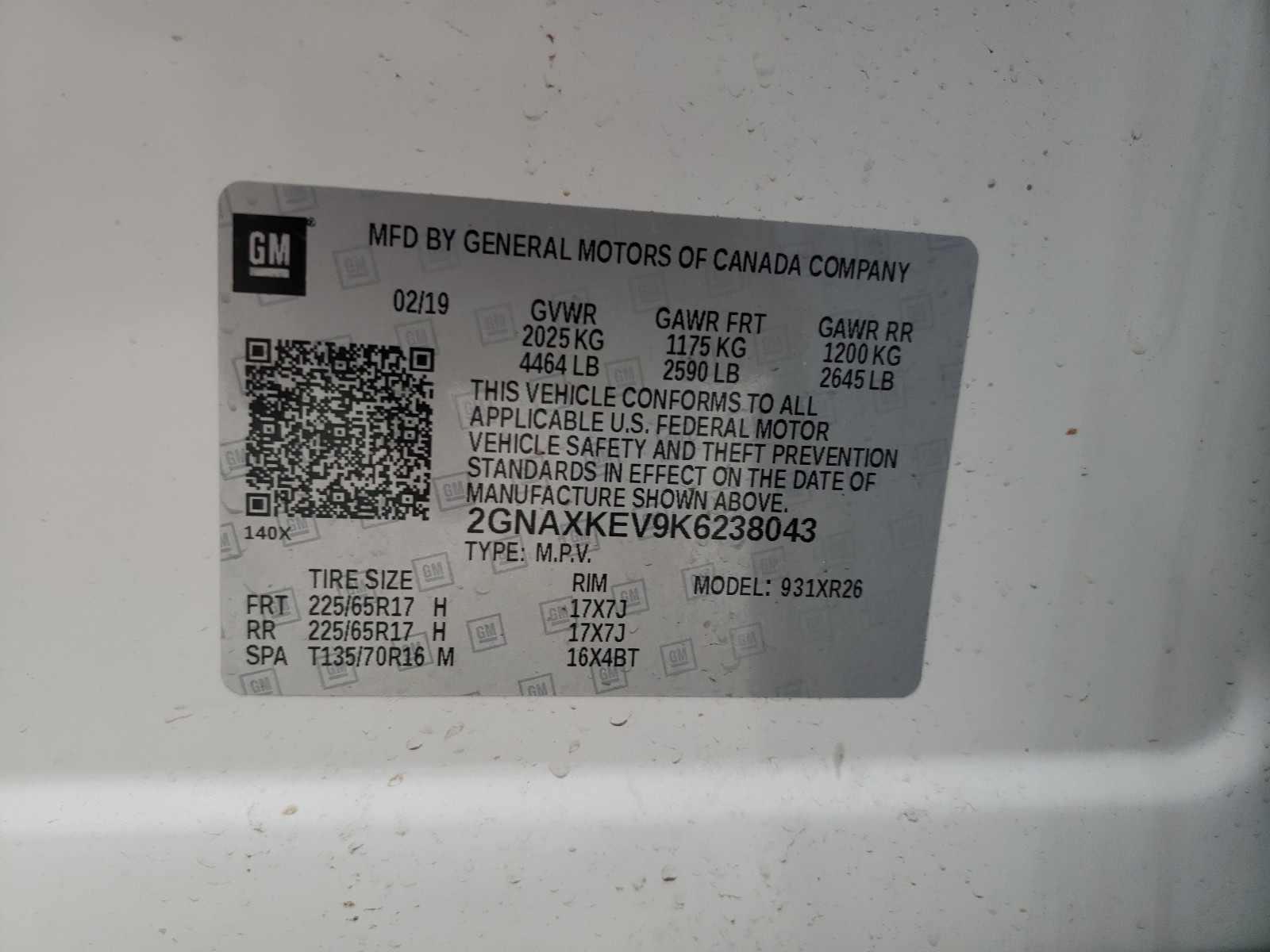 Photo 10 from auction – 2019 CHEVROLET EQUINOX LT with VIN 2GNAXKEV9K6238043