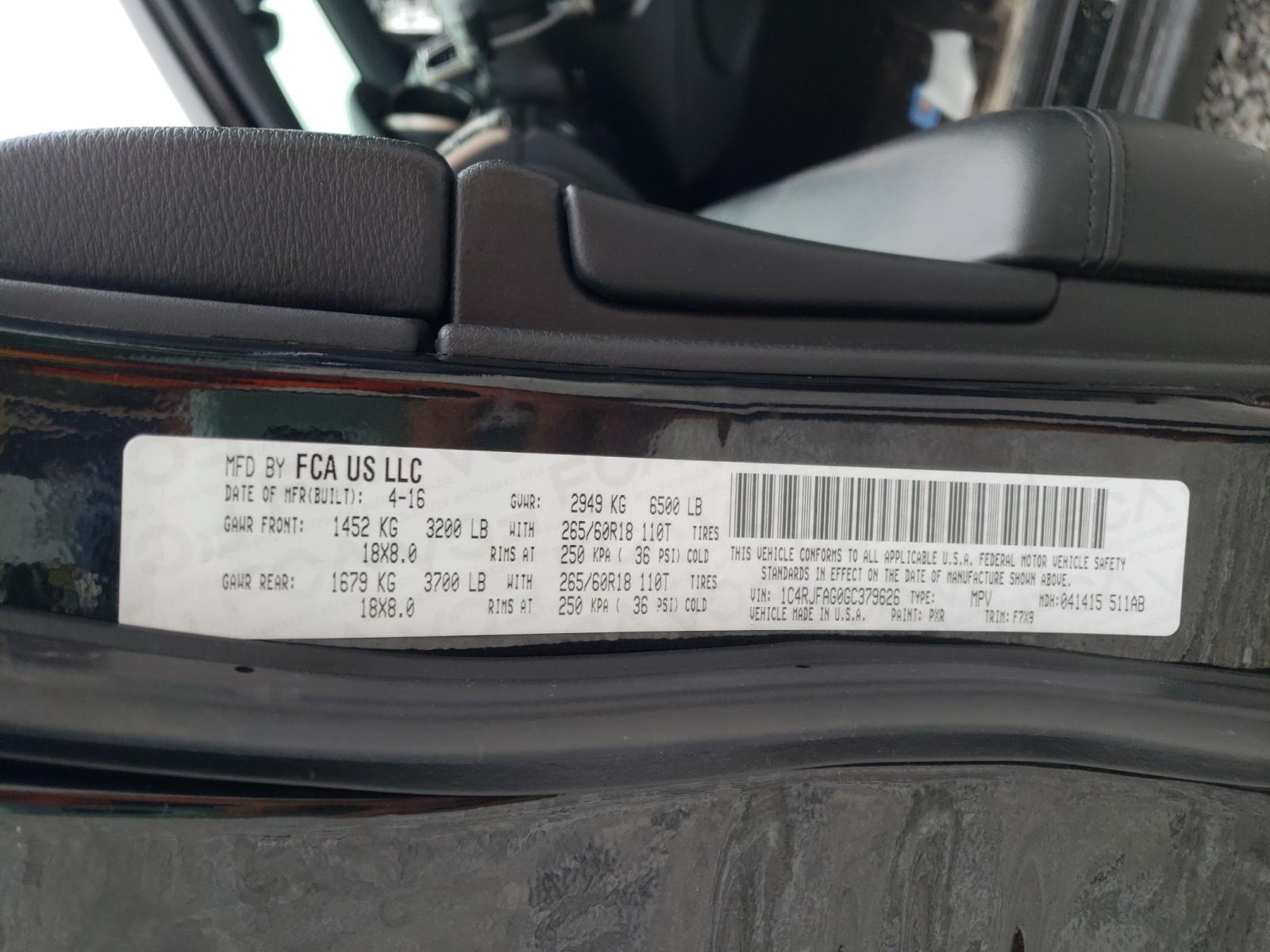 Photo 10 from auction – 2016 JEEP GRAND CHER with VIN 1C4RJFAG0GC379626