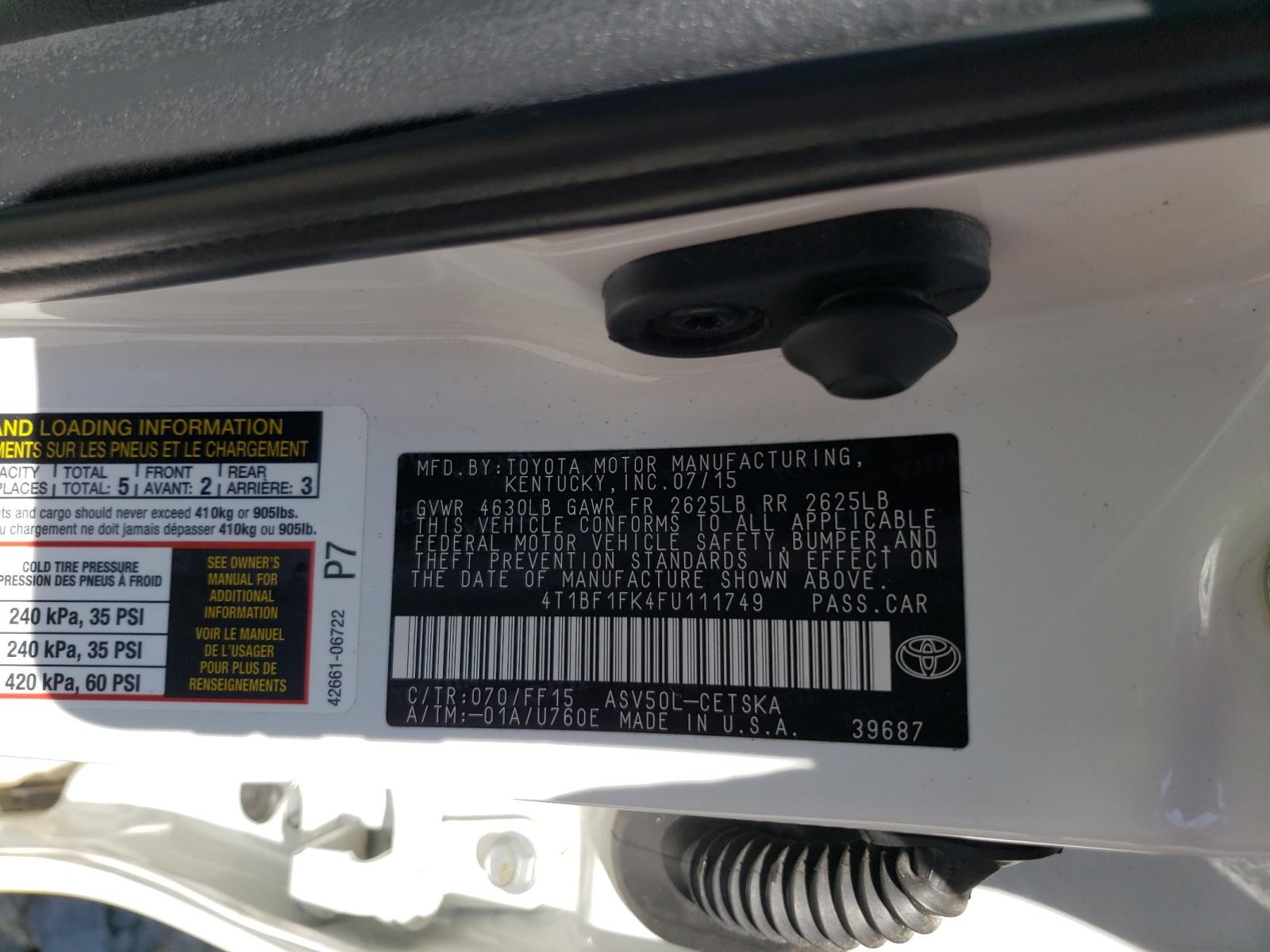 Photo 10 from auction – 2015 TOYOTA CAMRY LE with VIN 4T1BF1FK4FU111749