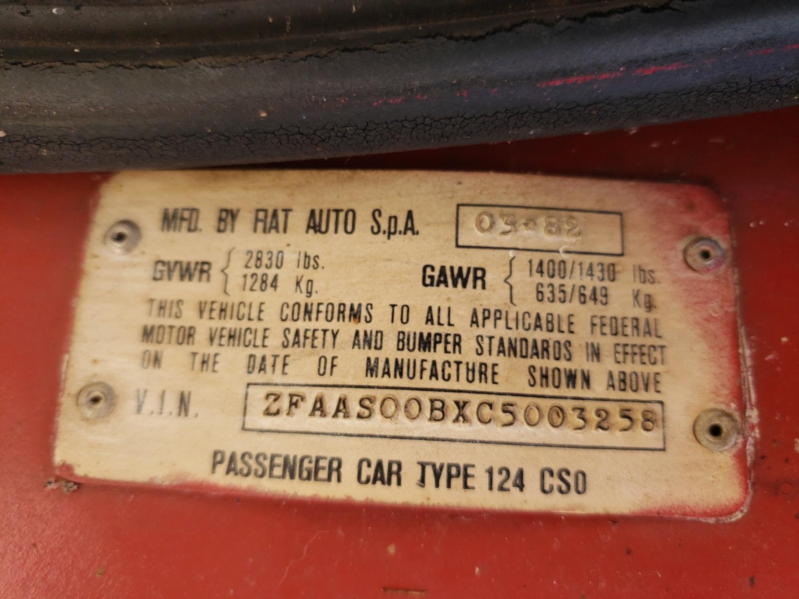 Photo 10 from auction – 1982 FIAT 124 SPIDER with VIN ZFAAS00BXC5003258