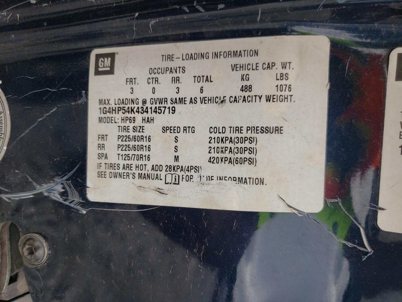 Photo 20 from auction – 2003 BUICK LESABRE CU with VIN 1G4HP54K434145719