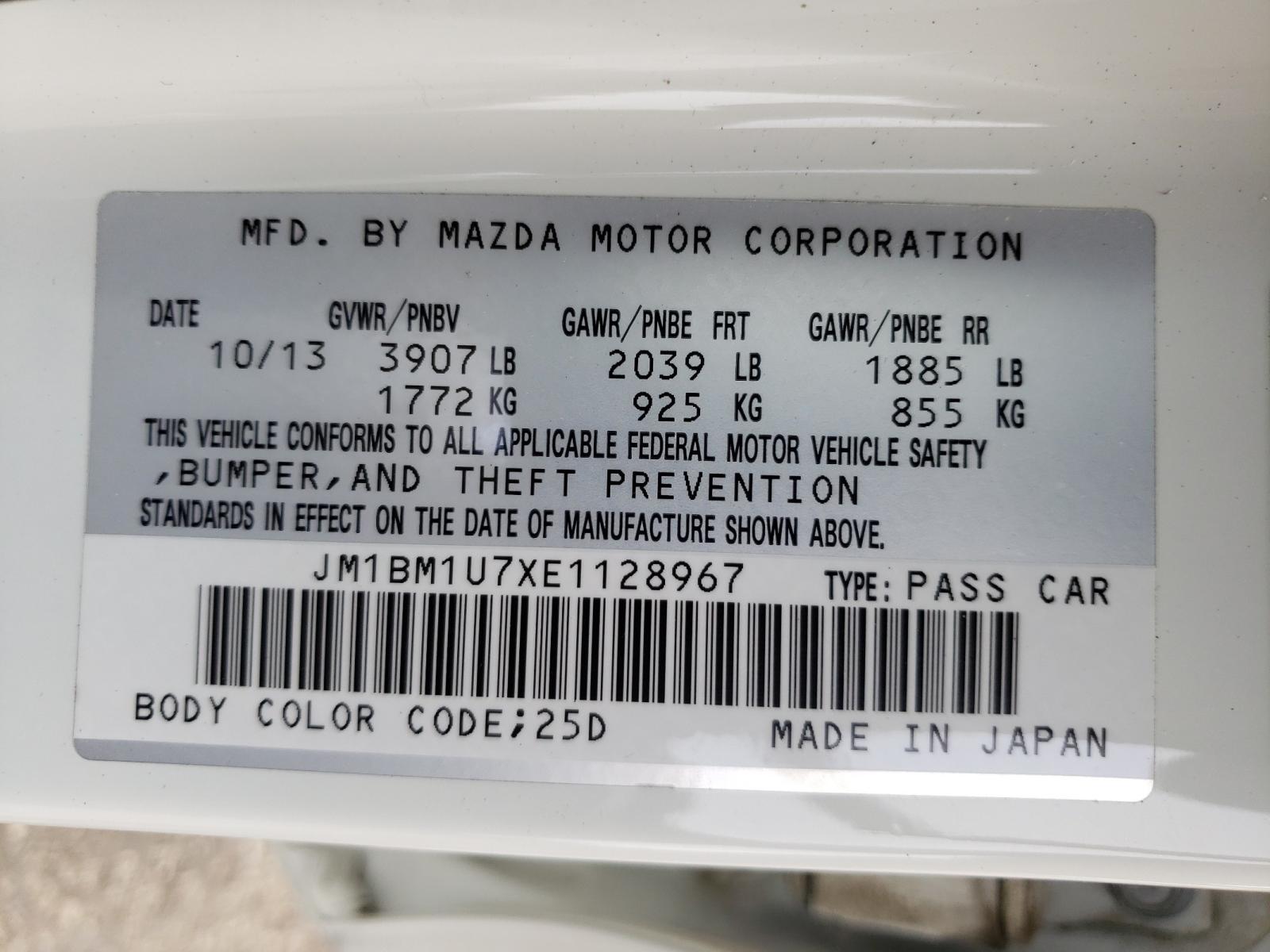 Photo 20 from auction – 2014 MAZDA 3 SPORT with VIN JM1BM1U7XE1128967