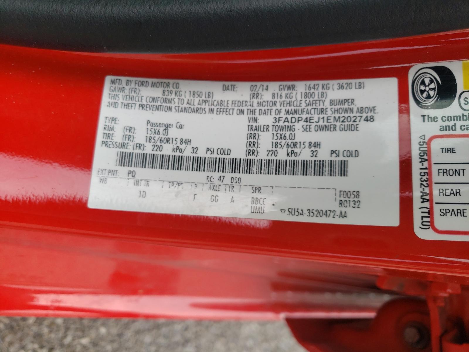 Photo 10 from auction – 2014 FORD FIESTA SE with VIN 3FADP4EJ1EM202748