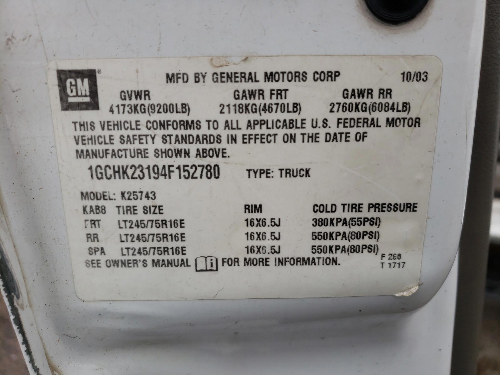 Photo 10 from auction – 2004 CHEVROLET SILVERADO with VIN 1GCHK23194F152780