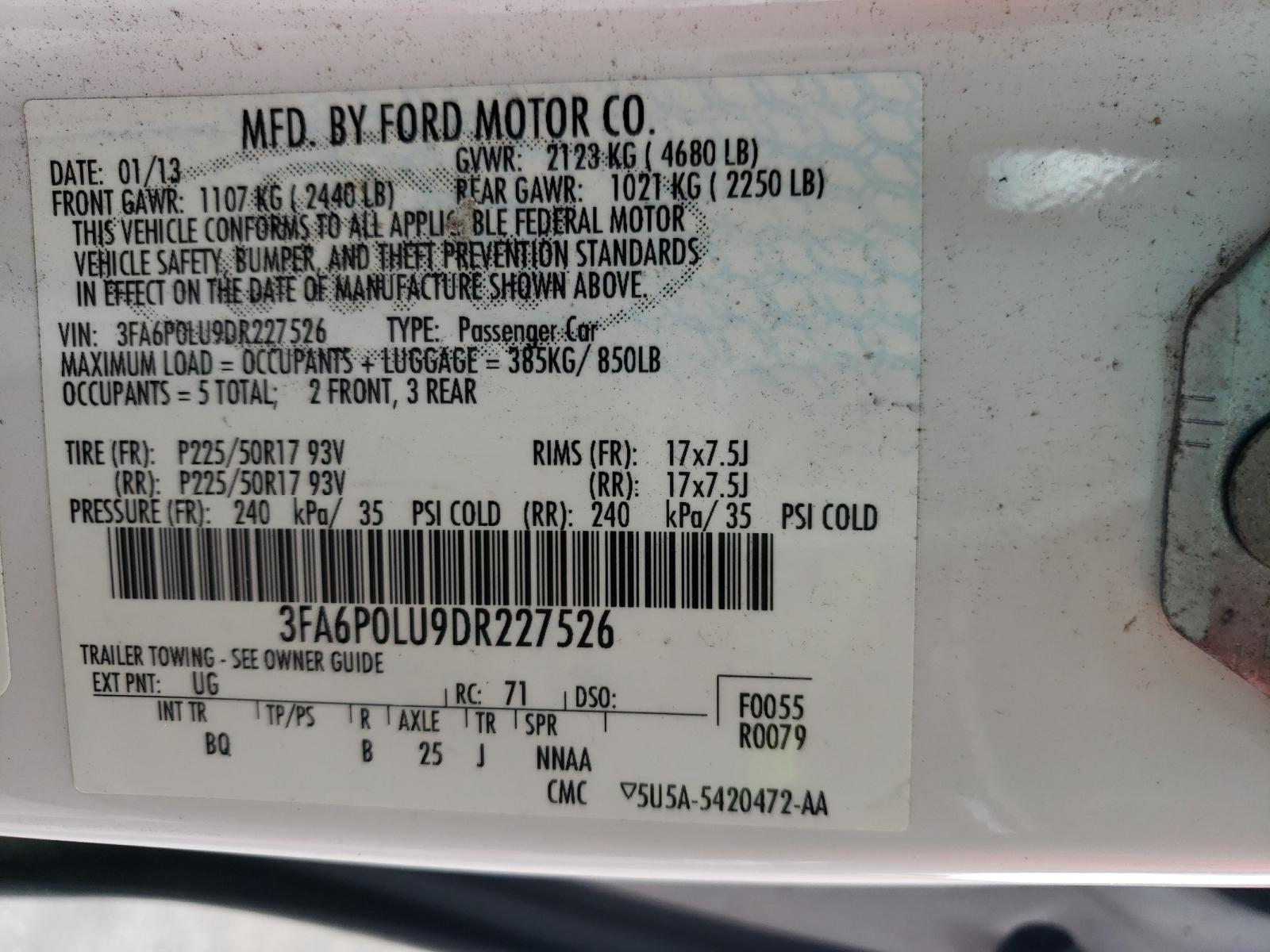 Photo 10 from auction – 2013 FORD FUSION SE with VIN 3FA6P0LU9DR227526