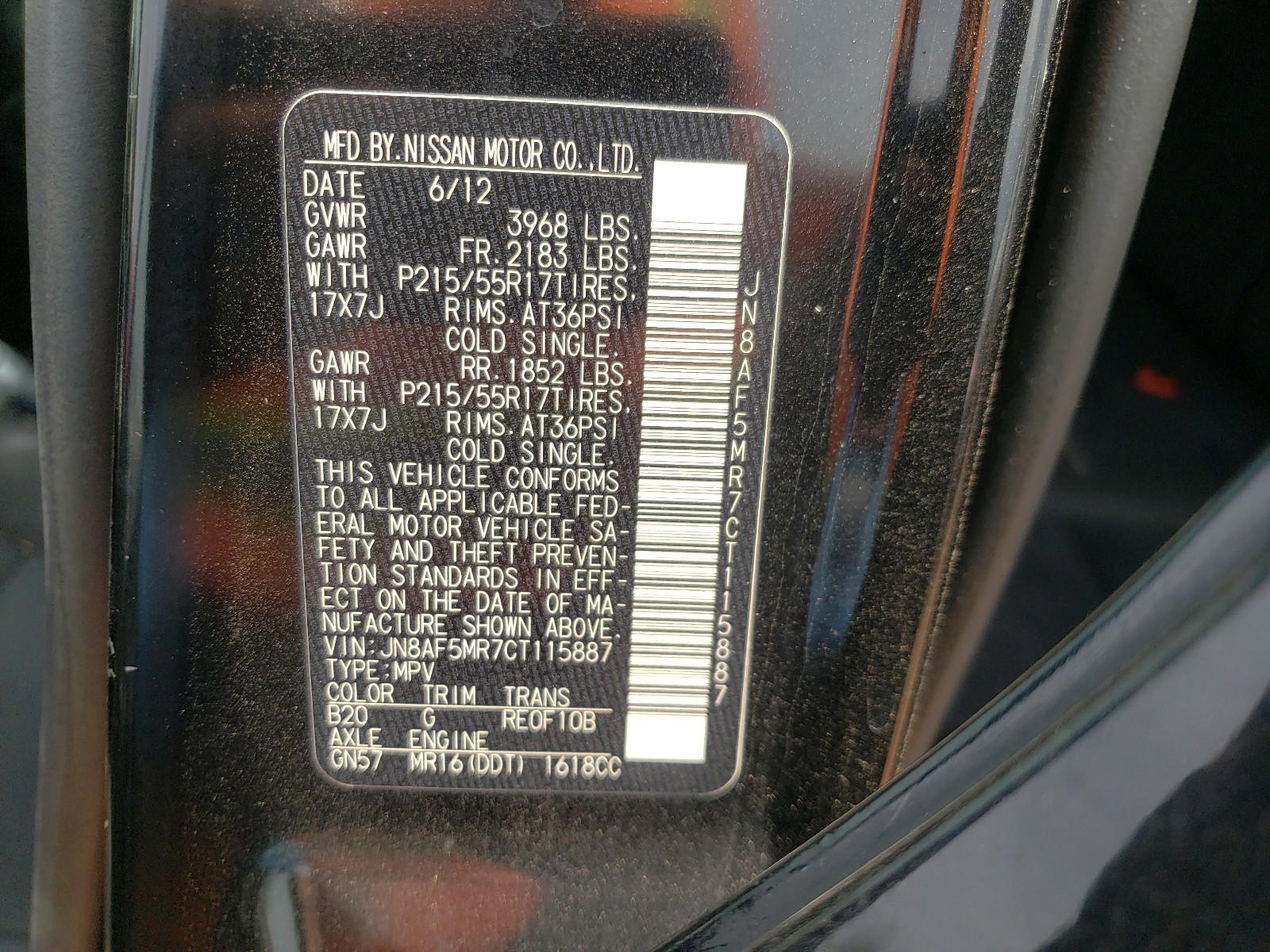 Photo 10 from auction – 2012 NISSAN JUKE S with VIN JN8AF5MR7CT115887