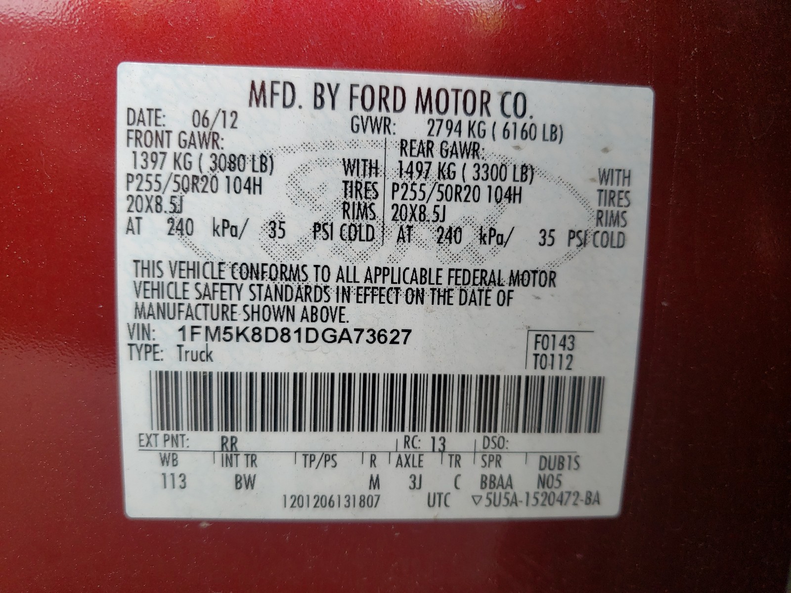 Фото 10 с аукциона – 2013 FORD EXPLORER X с VIN 1FM5K8D81DGA73627