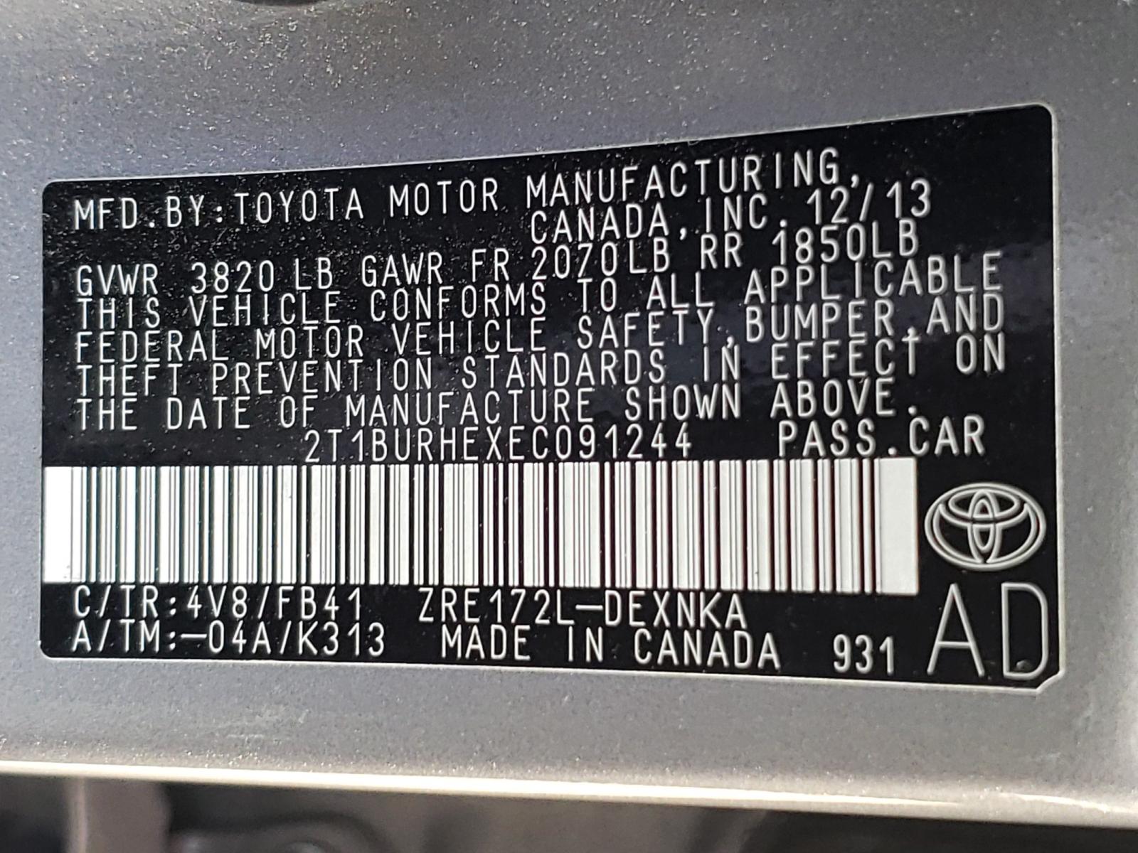 Photo 10 from auction – 2014 TOYOTA COROLLA L with VIN 2T1BURHEXEC091244