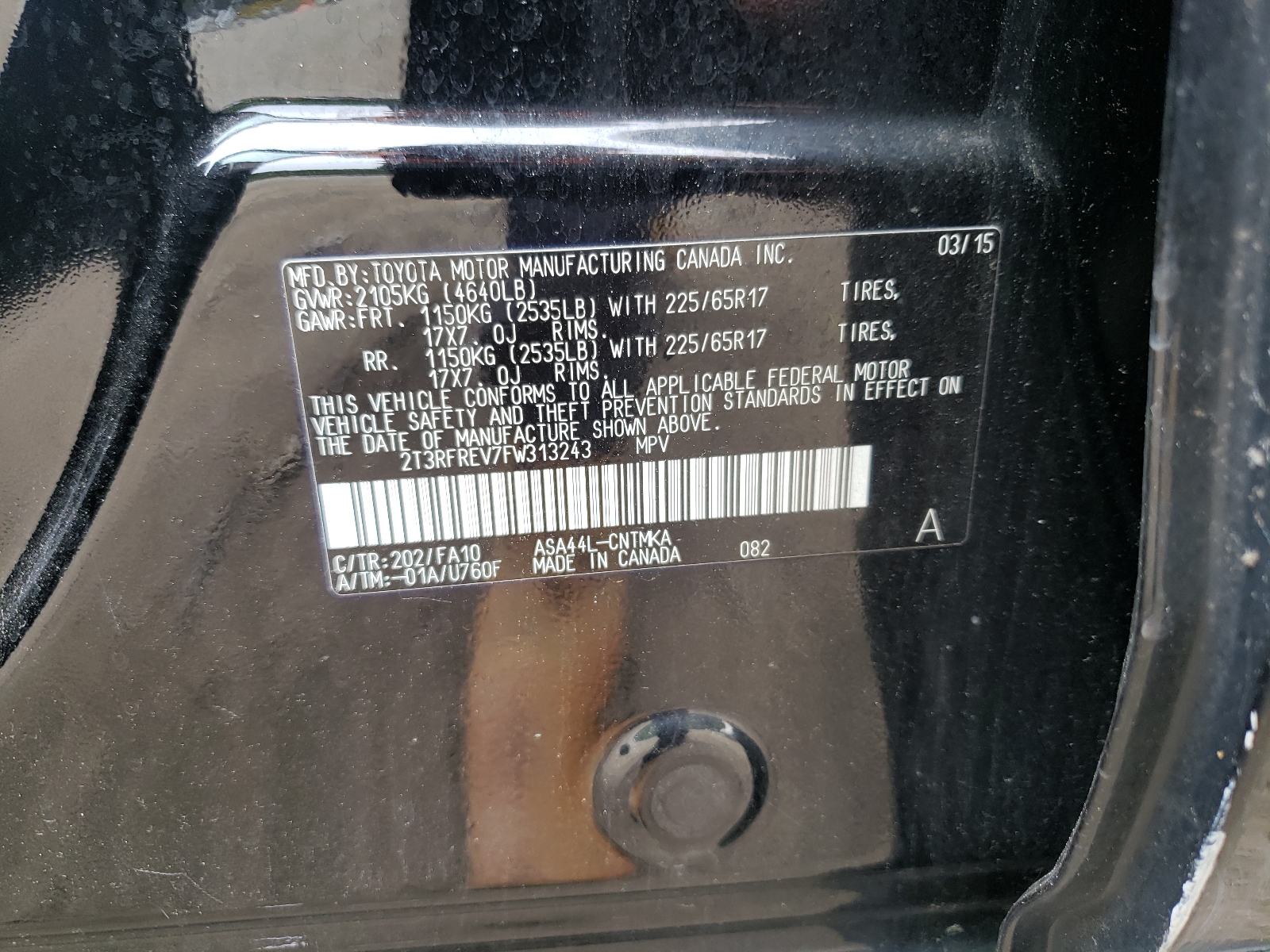 Photo 10 from auction – 2015 TOYOTA RAV4 XLE with VIN 2T3RFREV7FW313243