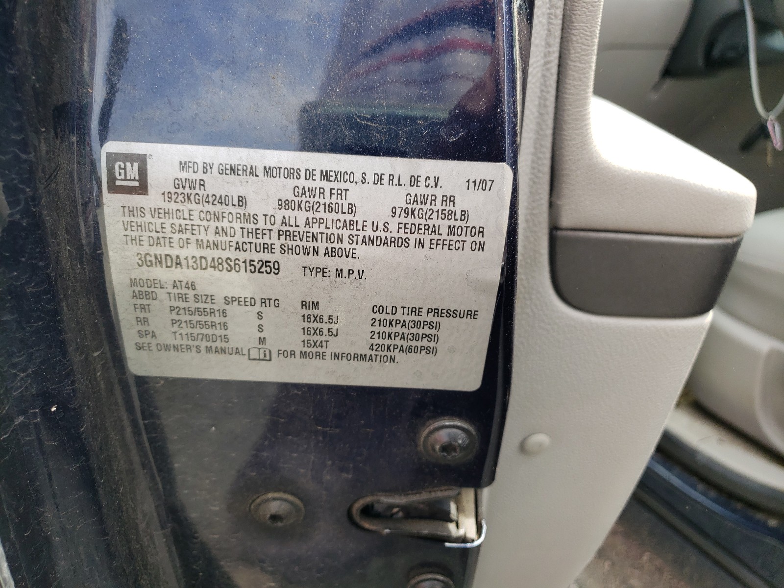 Photo 10 from auction – 2008 CHEVROLET HHR LS with VIN 3GNDA13D48S615259
