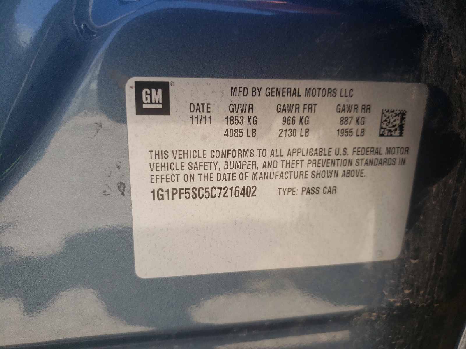 Photo 10 from auction – 2012 CHEVROLET CRUZE with VIN 1G1PF5SC5C7216402