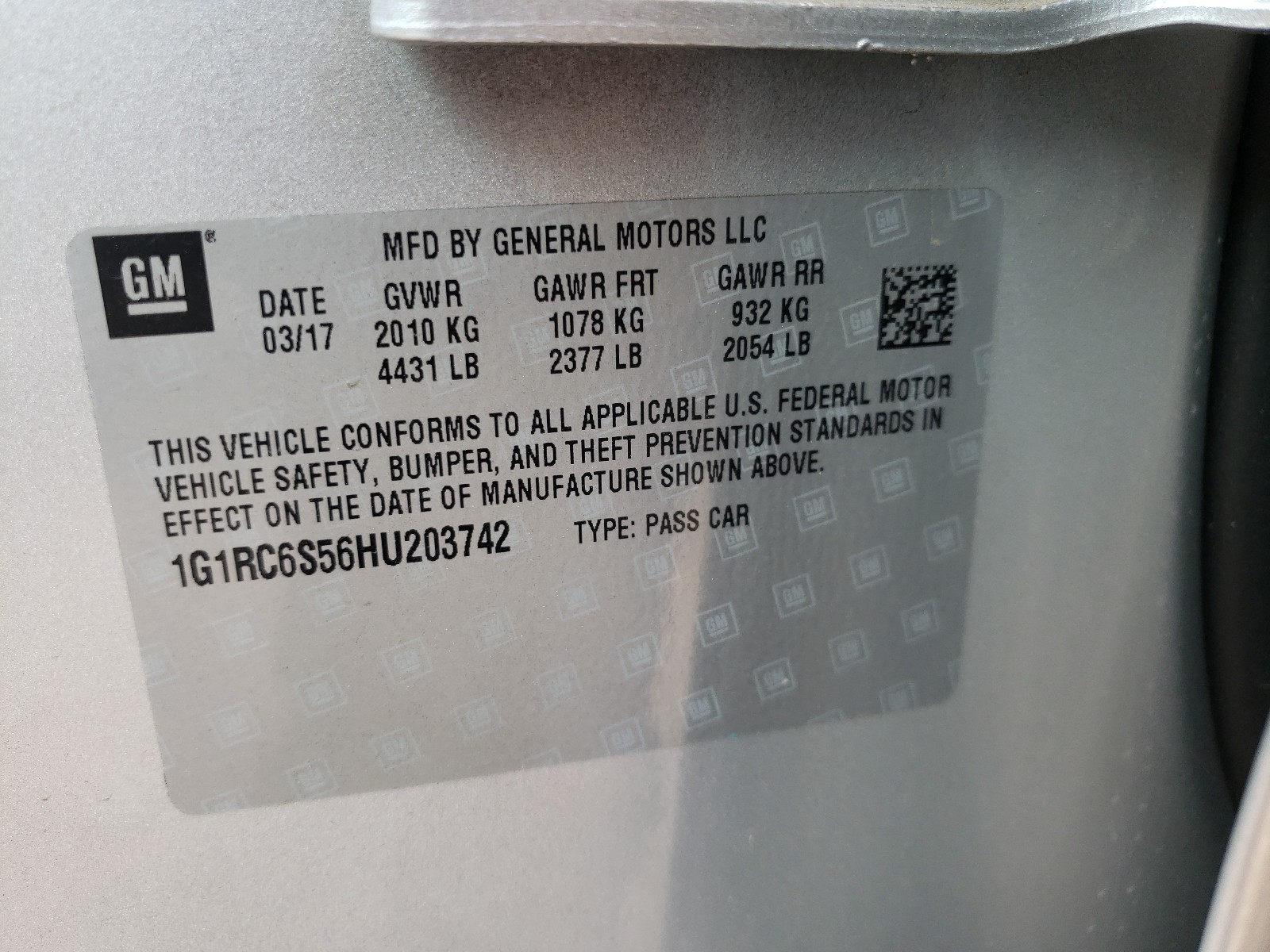 Photo 10 from auction – 2017 CHEVROLET VOLT LT with VIN 1G1RC6S56HU203742