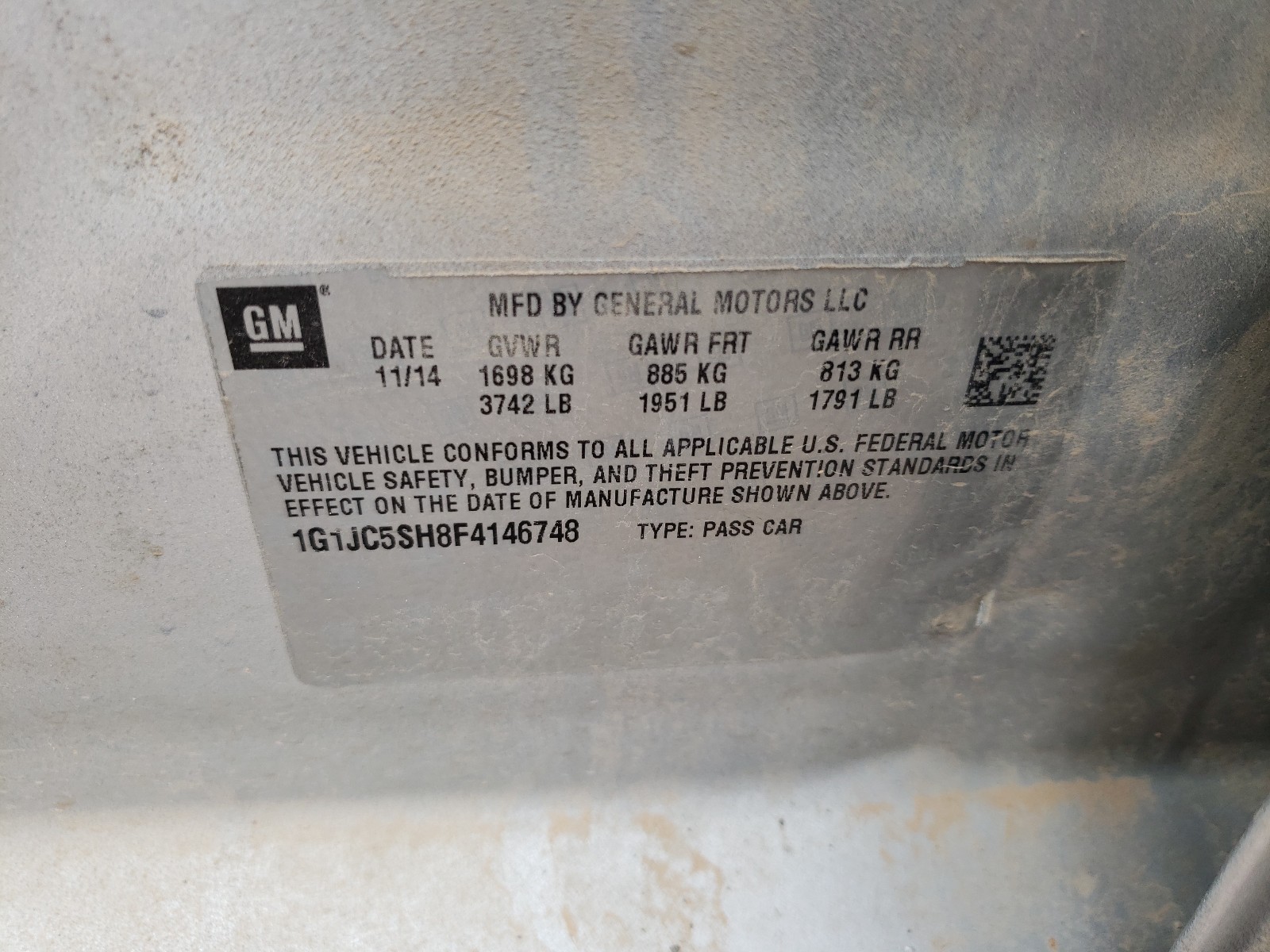 Photo 10 from auction – 2015 CHEVROLET SONIC LT with VIN 1G1JC5SH8F4146748