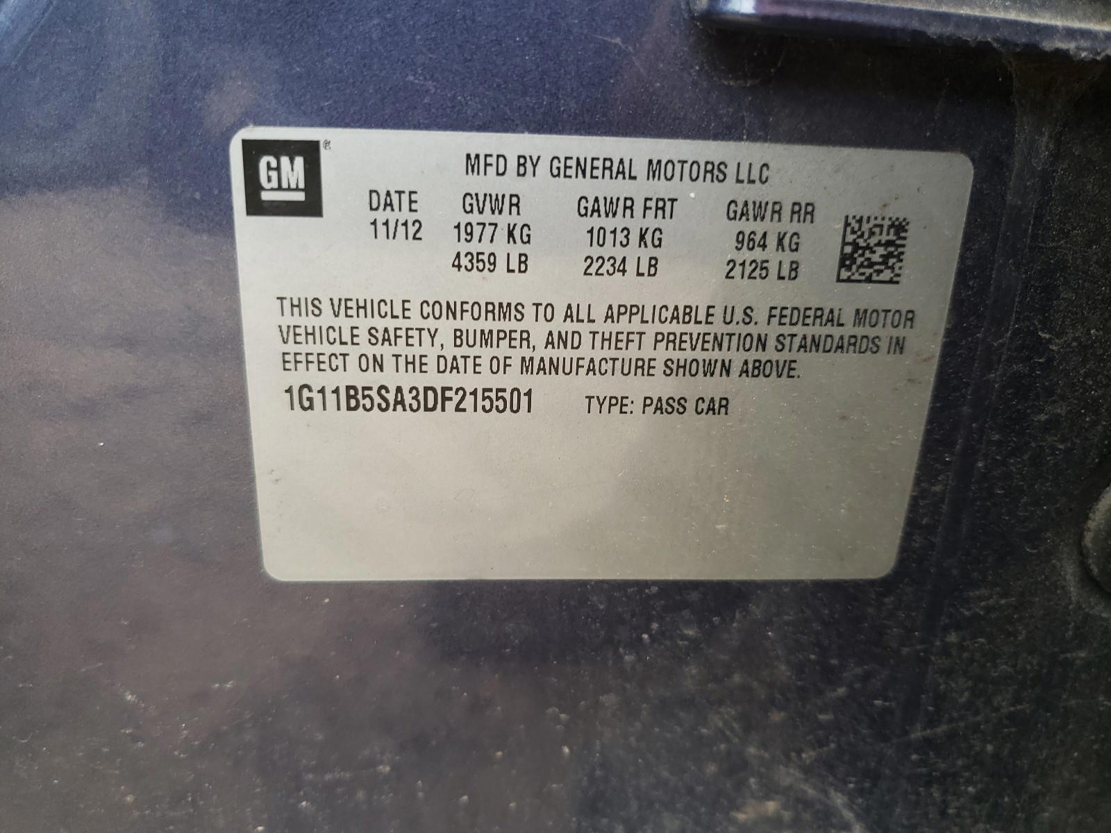 Photo 10 from auction – 2013 CHEVROLET MALIBU LS with VIN 1G11B5SA3DF215501