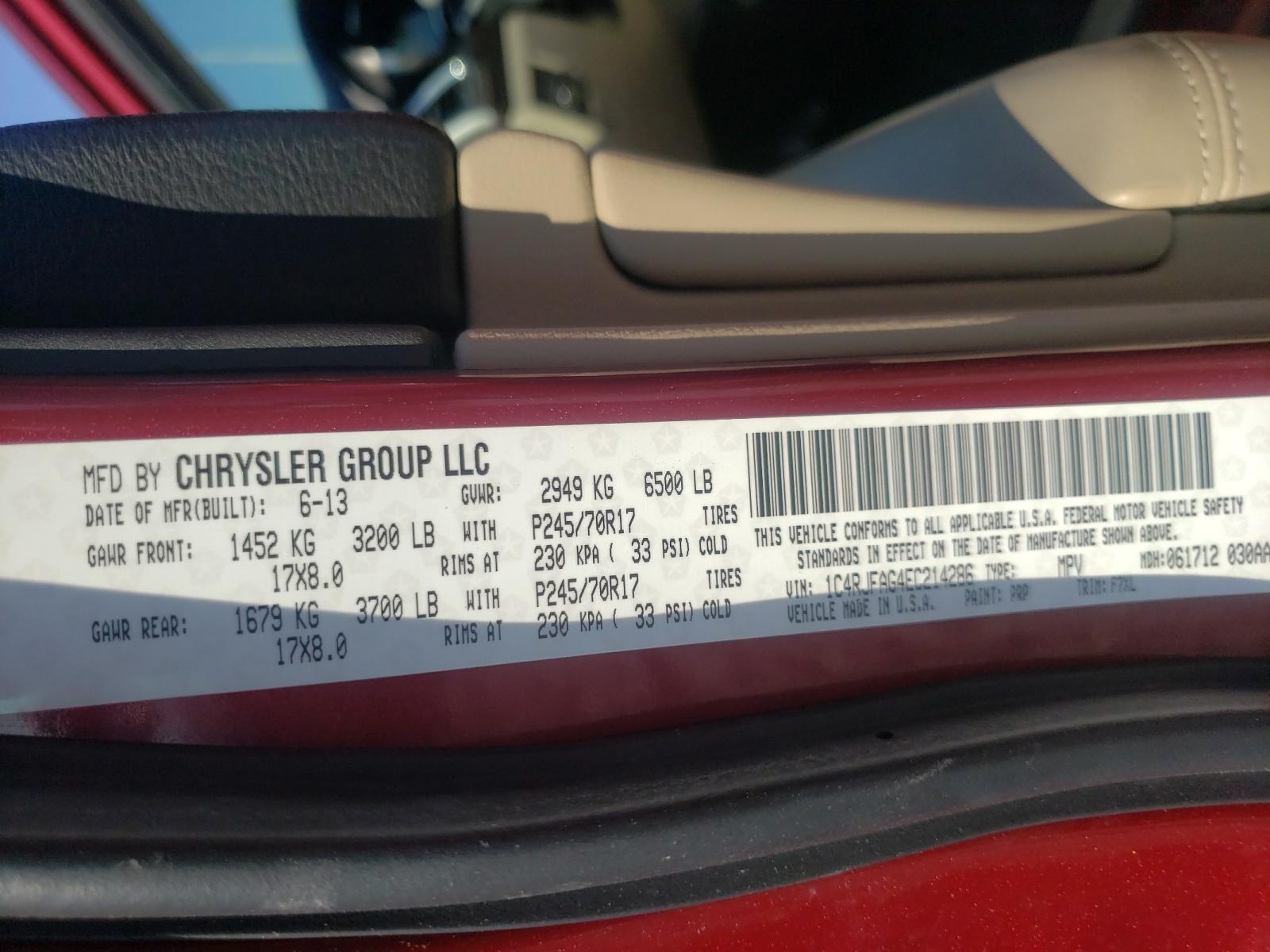 Photo 10 from auction – 2014 JEEP GRAND CHER with VIN 1C4RJFAG4EC214286
