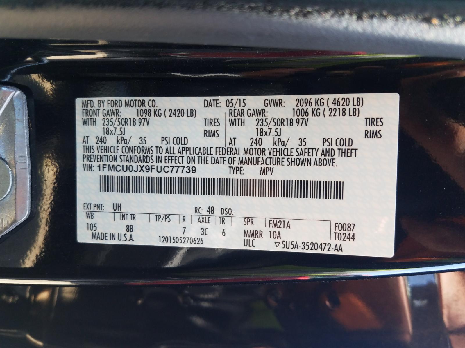 Photo 10 from auction – 2015 FORD ESCAPE TIT with VIN 1FMCU0JX9FUC77739