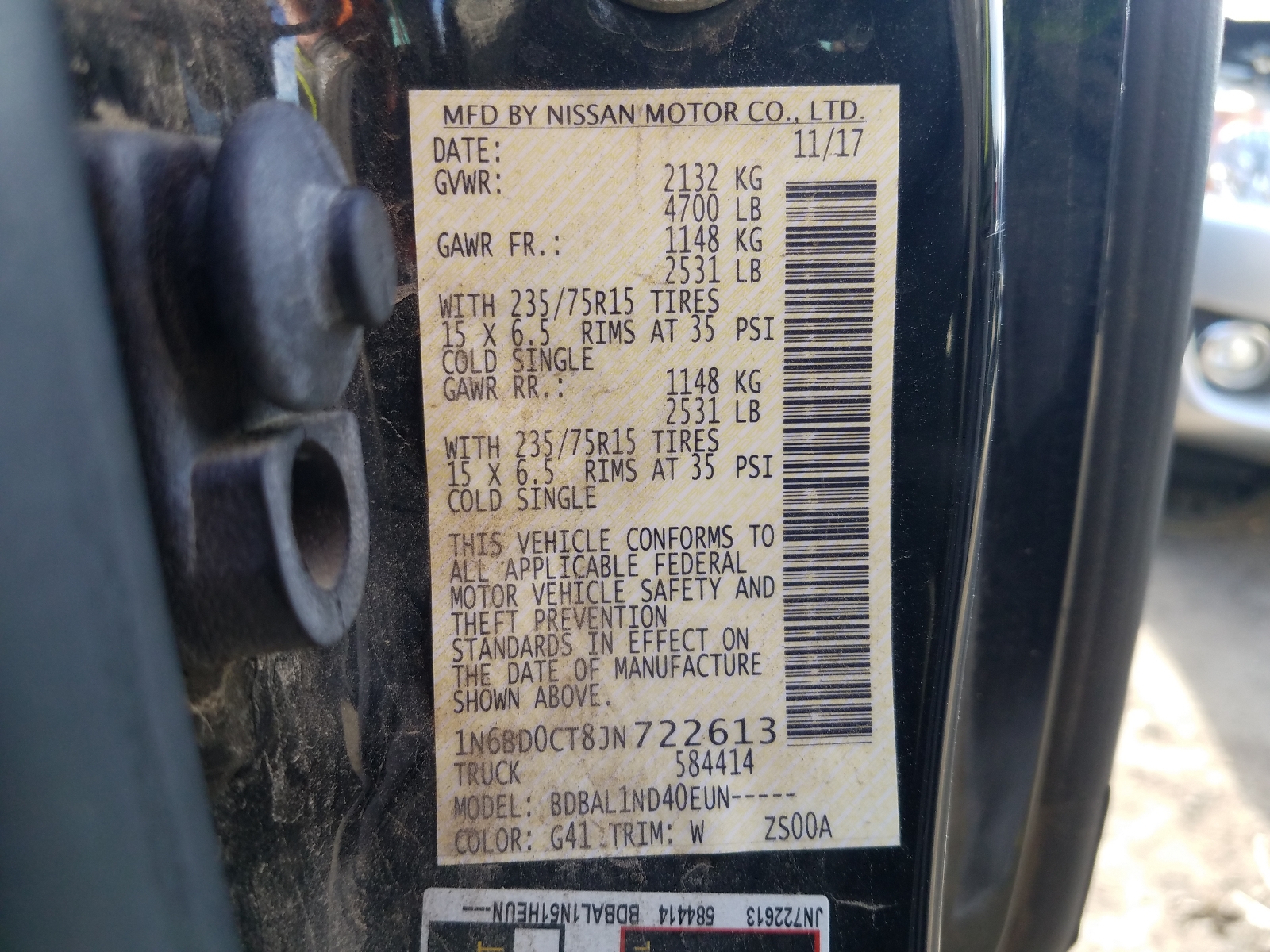 Photo 10 from auction – 2018 NISSAN FRONTIER S with VIN 1N6BD0CT8JN722613