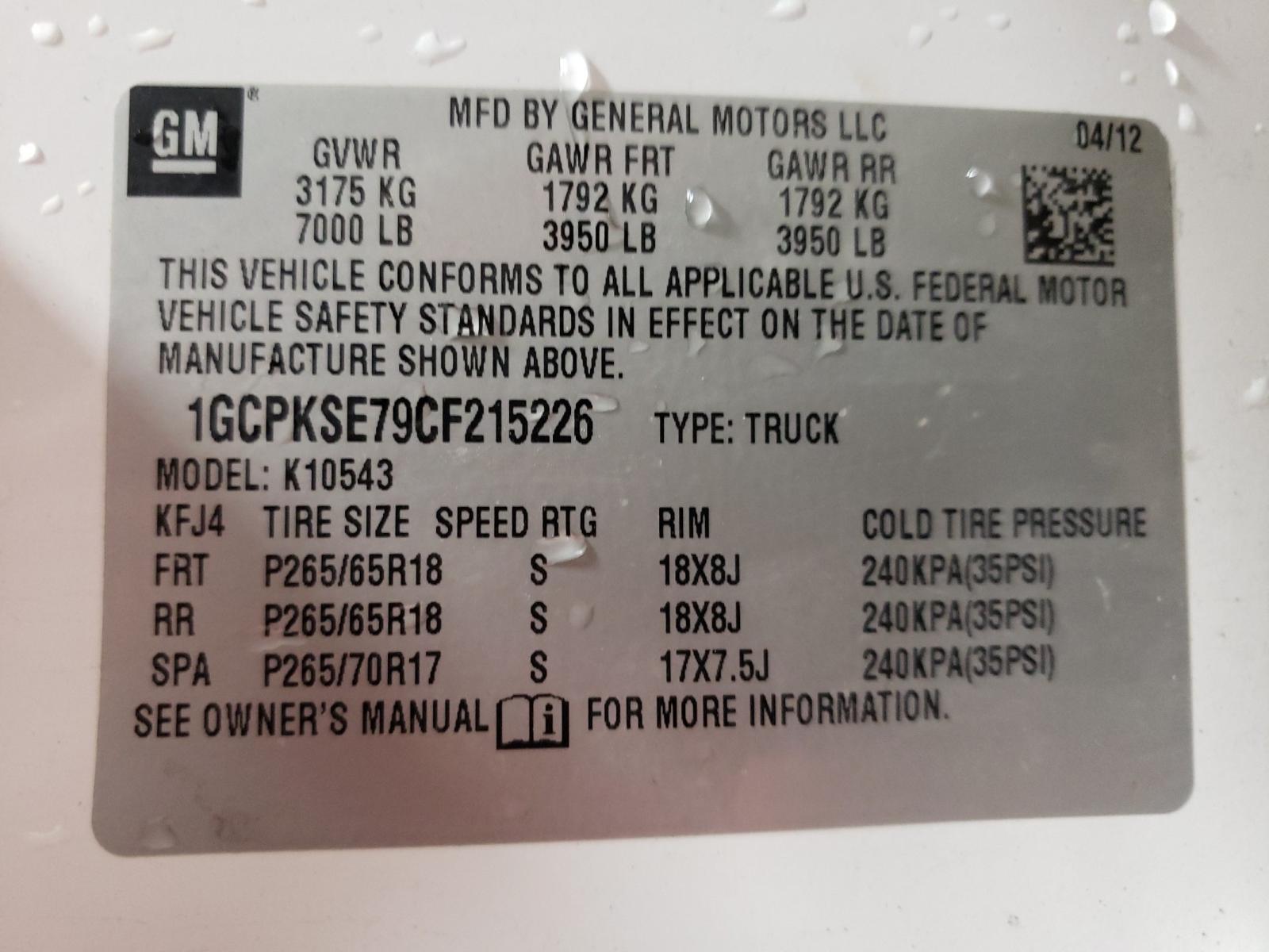 Photo 10 from auction – 2012 CHEVROLET SILVERADO with VIN 1GCPKSE79CF215226