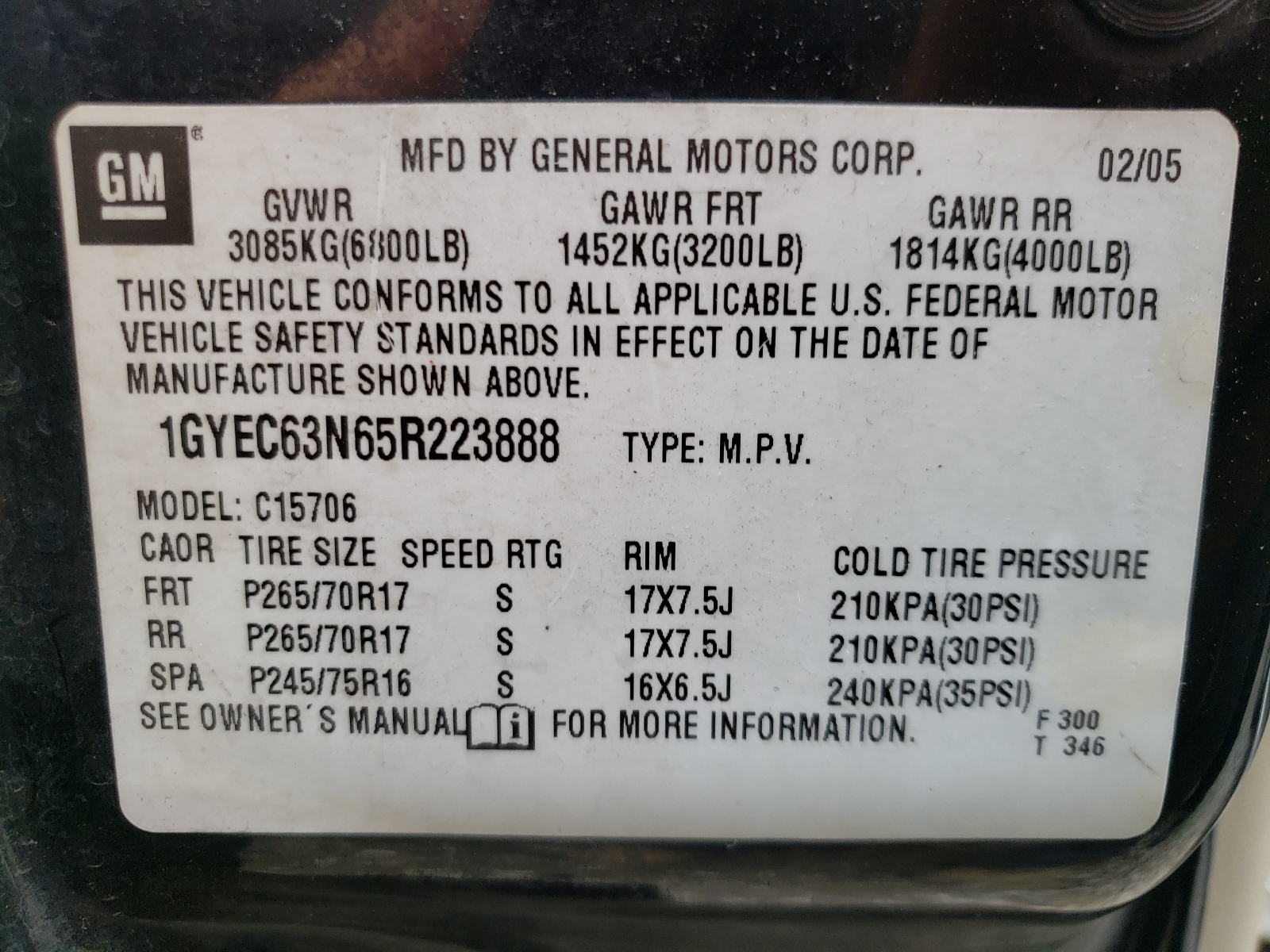 Photo 10 from auction – 2005 CADILLAC ESCALADE L with VIN 1GYEC63N65R223888