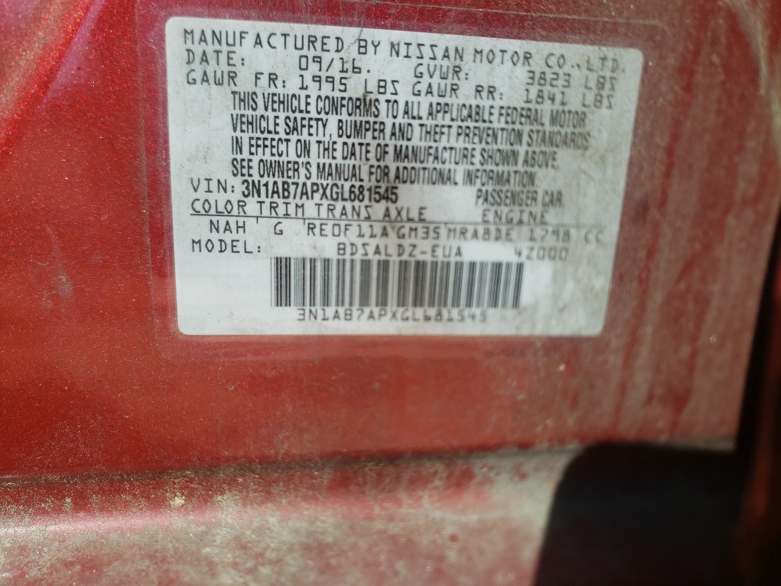 Photo 10 from auction – 2016 NISSAN SENTRA S with VIN 3N1AB7APXGL681545