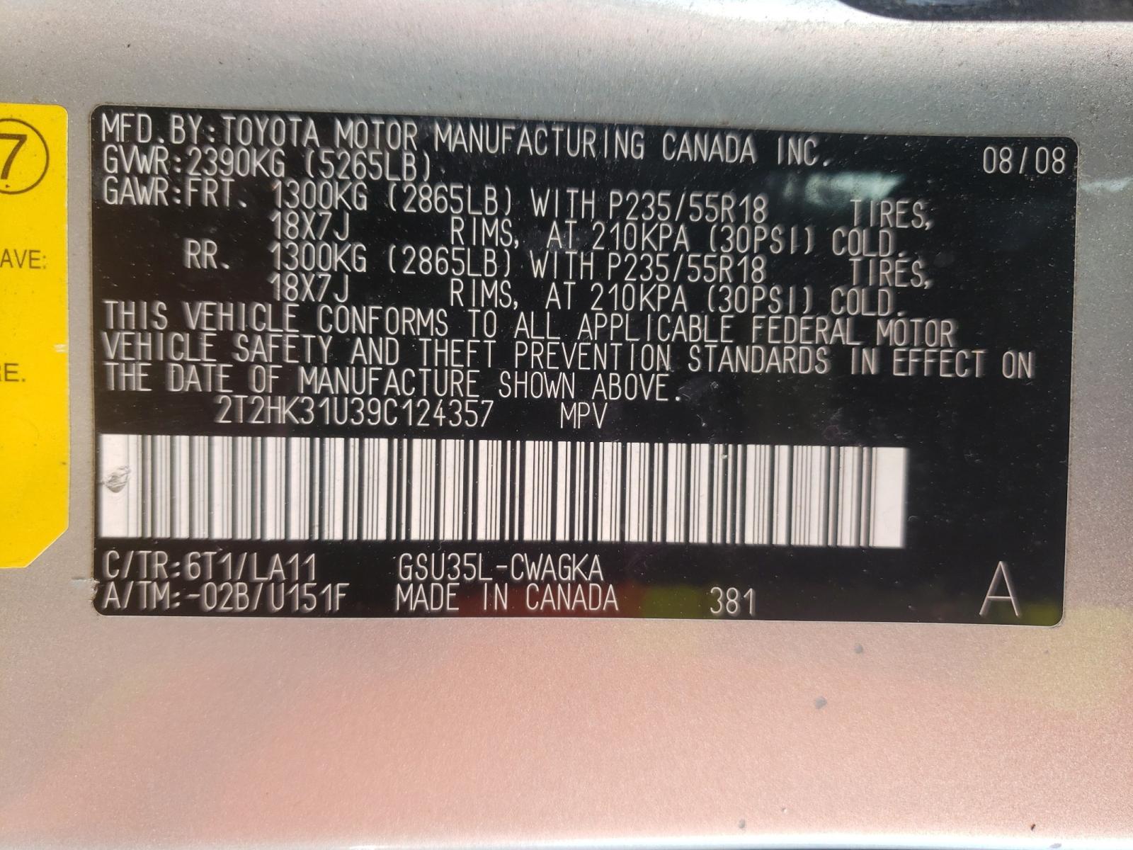 Photo 10 from auction – 2009 LEXUS RX 350 with VIN 2T2HK31U39C124357