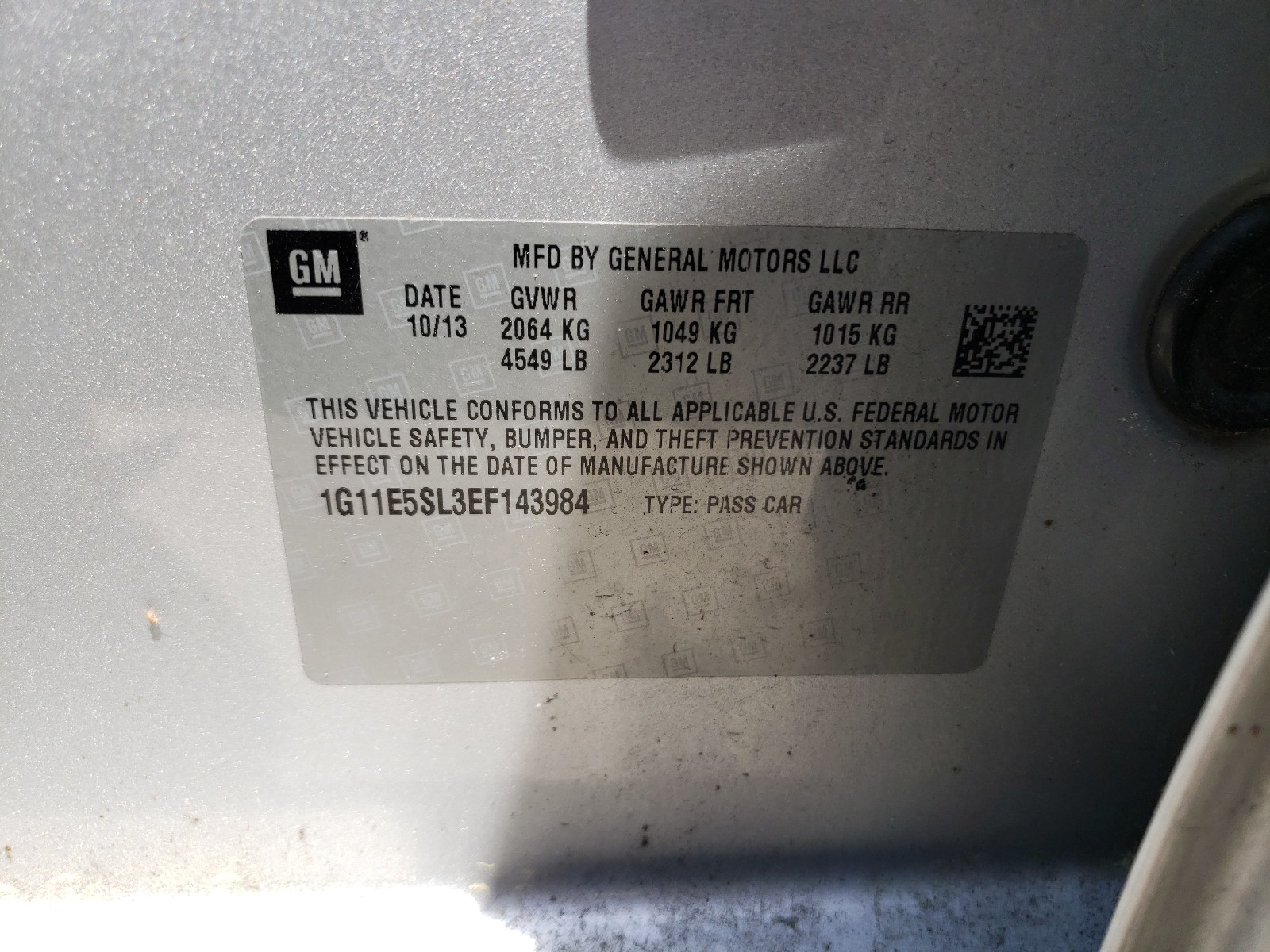 Photo 10 from auction – 2014 CHEVROLET MALIBU 2LT with VIN 1G11E5SL3EF143984