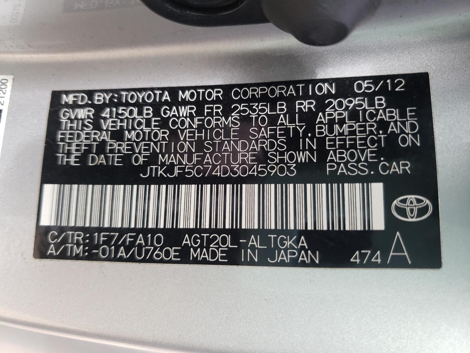 Photo 10 from auction – 2013 TOYOTA SCION TC with VIN JTKJF5C74D3045903