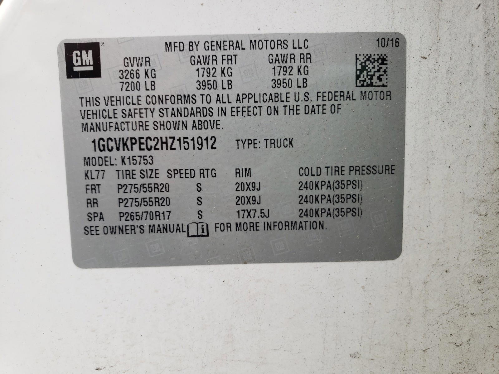 Photo 10 from auction – 2017 CHEVROLET SILVERADO with VIN 1GCVKPEC2HZ151912